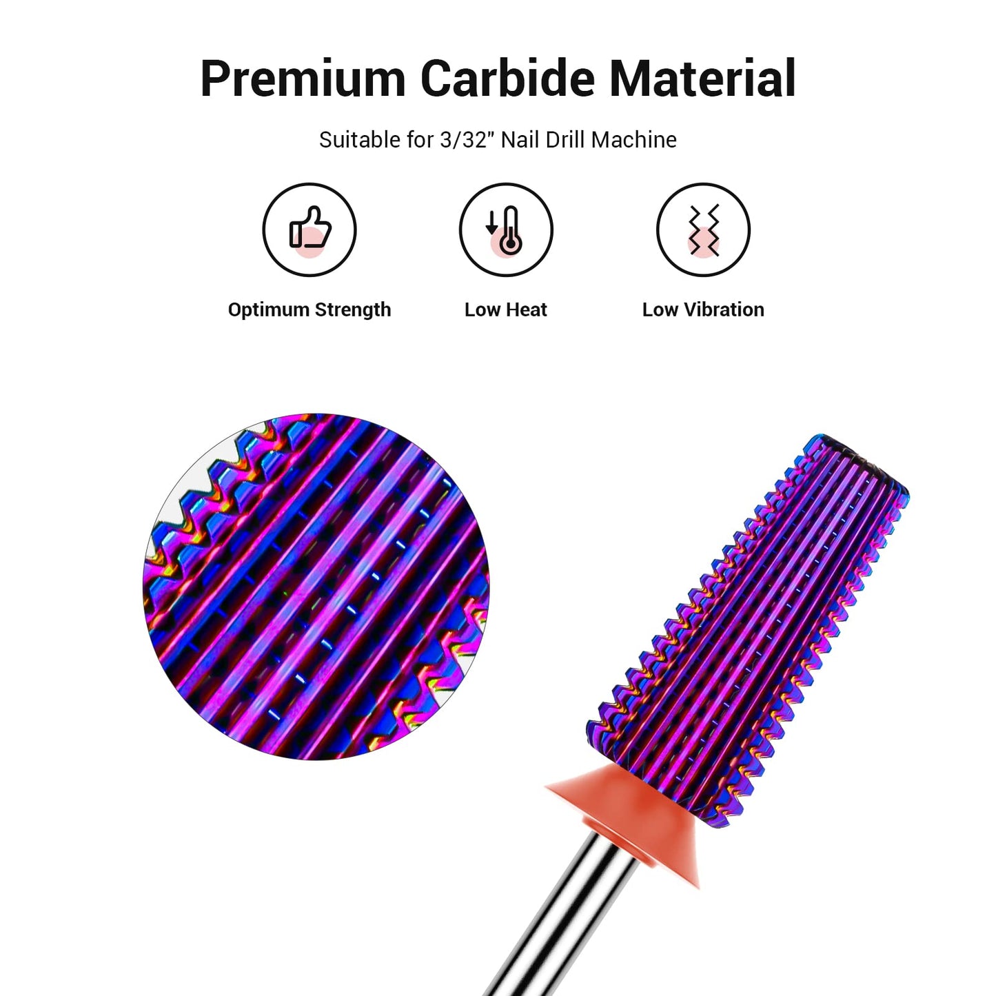 MelodySusie Professional 5 in 1 Nail Drill Bits, 3/32'' Carbide Tungsten Multi-function Bits, Suitable for Manicure Pedicure Cuticle Gel Polishing, Technicians Bits, Purple, Series Bit-M, Fine