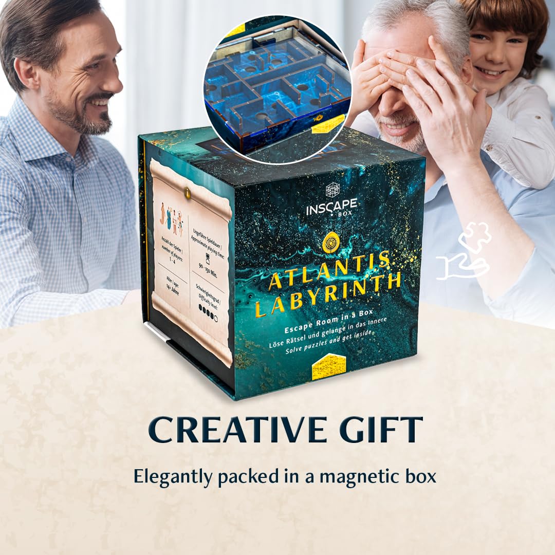 INSCAPE Atlantis Labyrinth Puzzle Box - Escape Room Game in A Box for Adults - Cluebox - Maze - Mind Puzzles for Adults - 3D Wooden Puzzle Boxes with Hidden Compartments