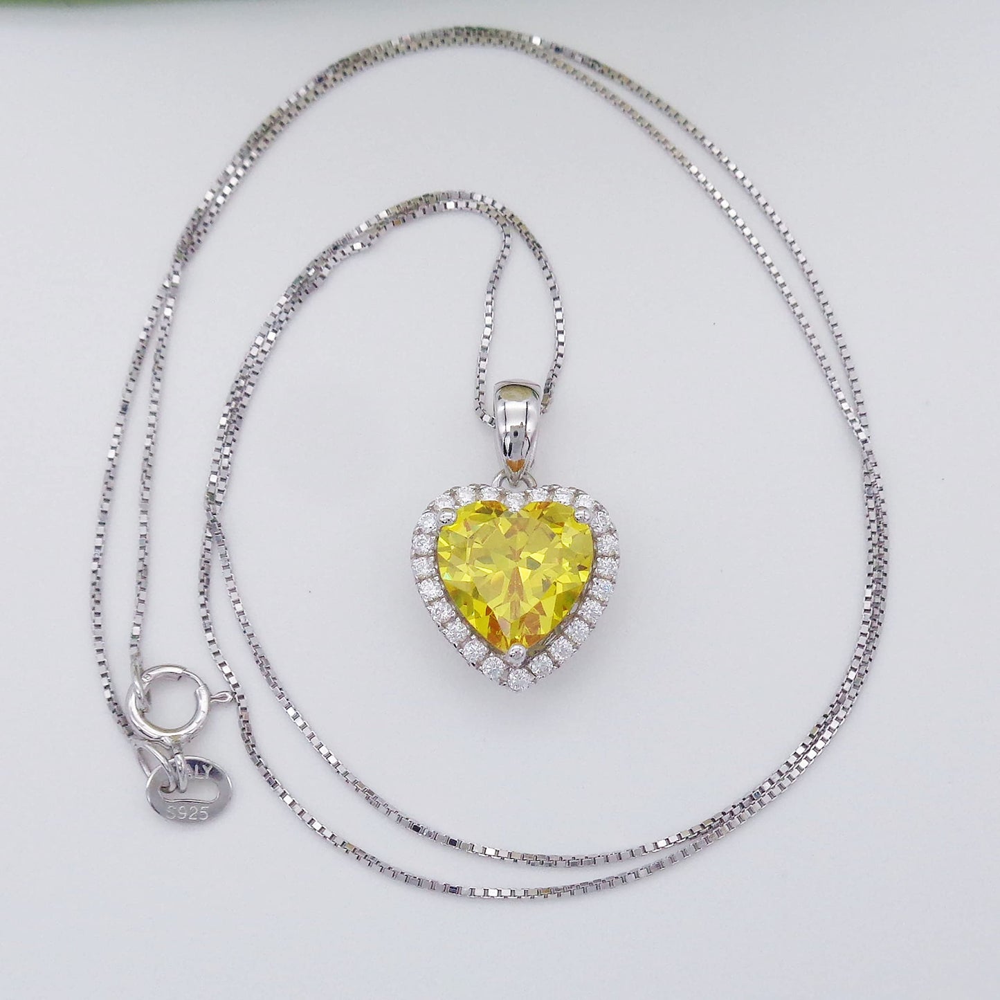 Navachi 925 Sterling Silver 18k White Gold Plated 3.7ct Heart Citrine Az9311a Necklace Pendant 18"