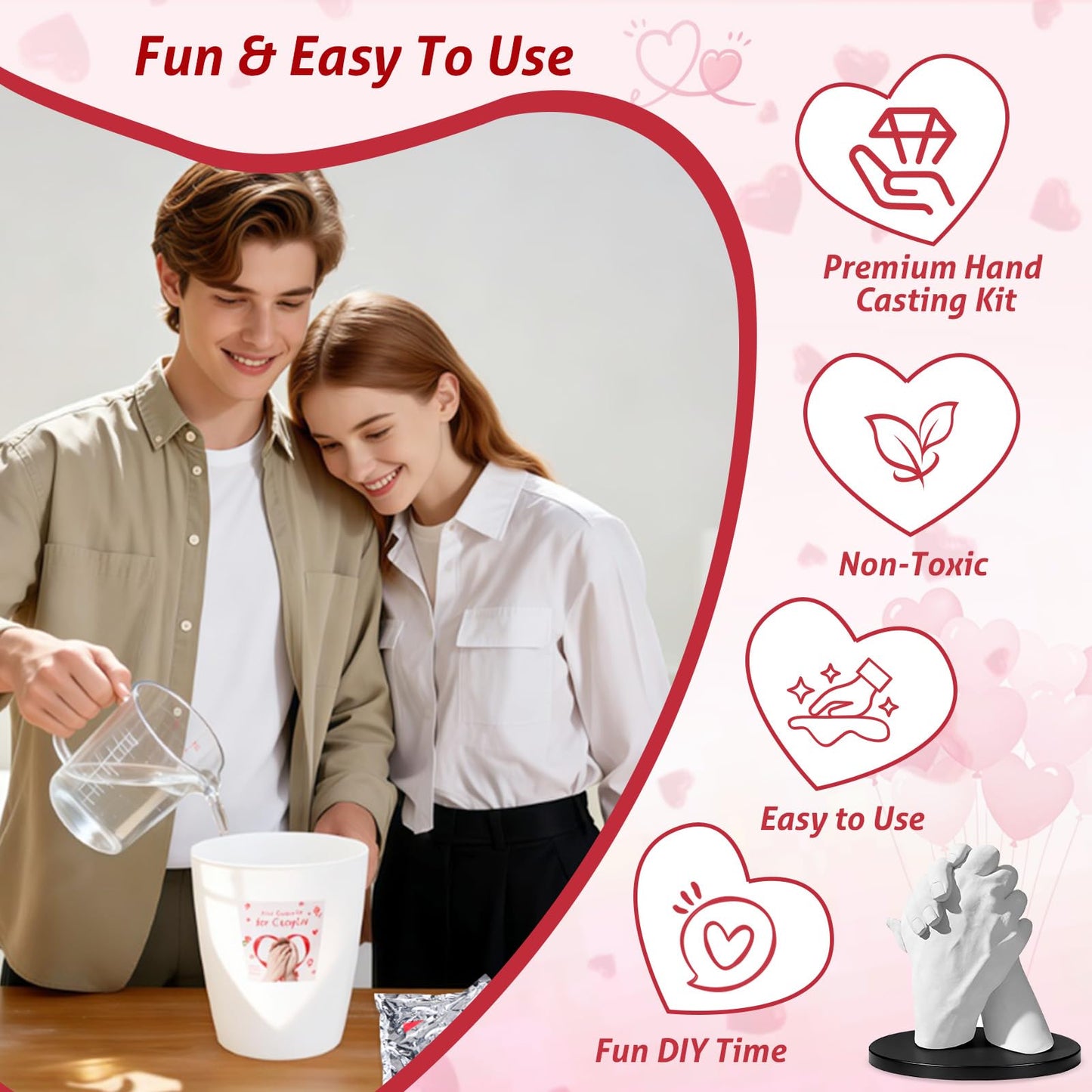 Noosuna Hand Casting Kit for Couples with Base & Paints, Practice Kit, Hand Mold Kit Couples Perfect for Anniversary, Birthday, Romantic Date Night DIY, Unique Gifts for Boyfriend and Girlfriend