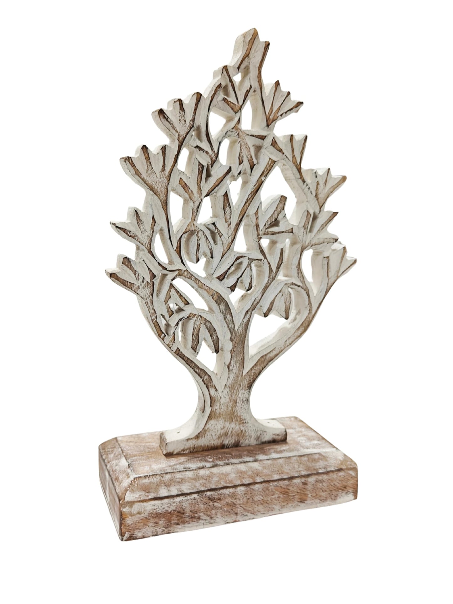 VANIYA CRAFTS® Rustic Wooden Tree Shape Table Sculpture – Handmade Carved Home Decor Accent for Living Room, Bedroom, Entryway, or Office (Antique White Finish)