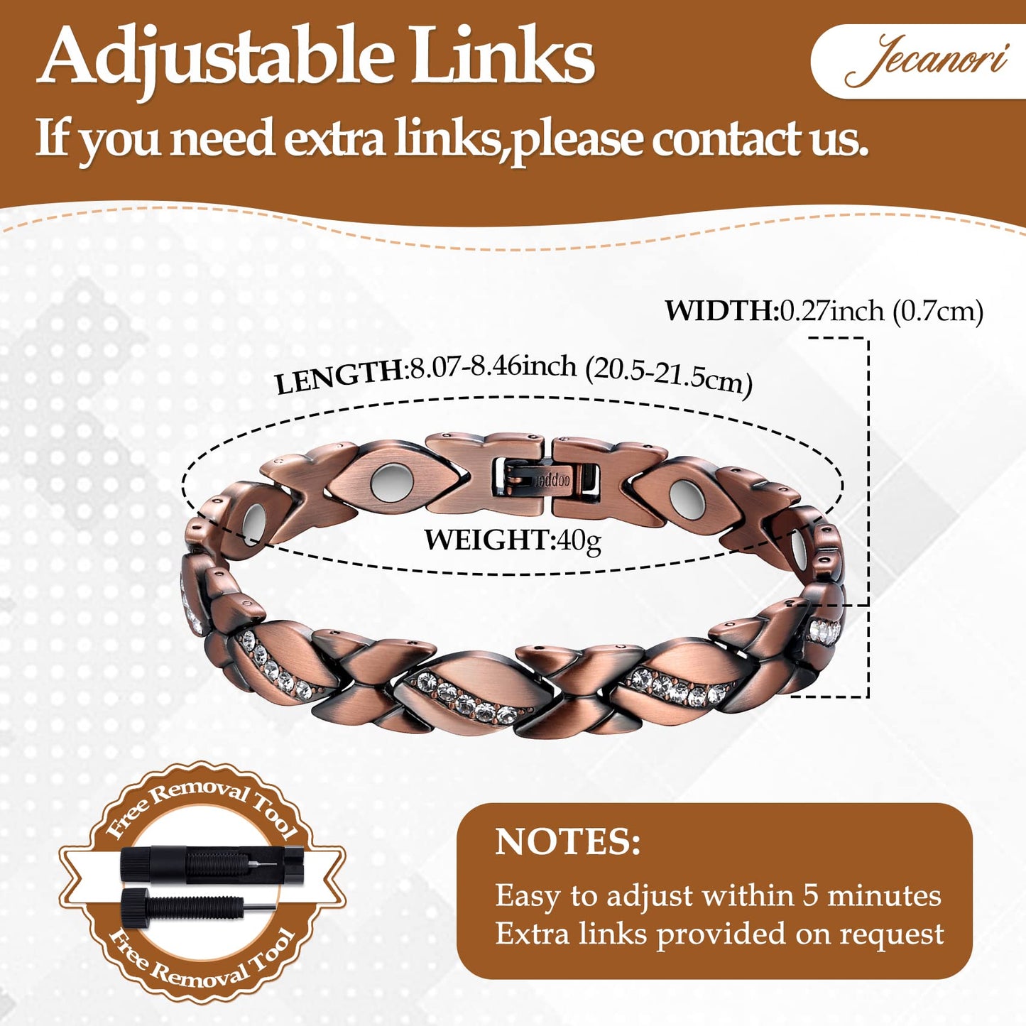 Jecanori Effective Magnetic Bracelets for Women, Ultra Strength Magnet Bracelet with Sizing Tool