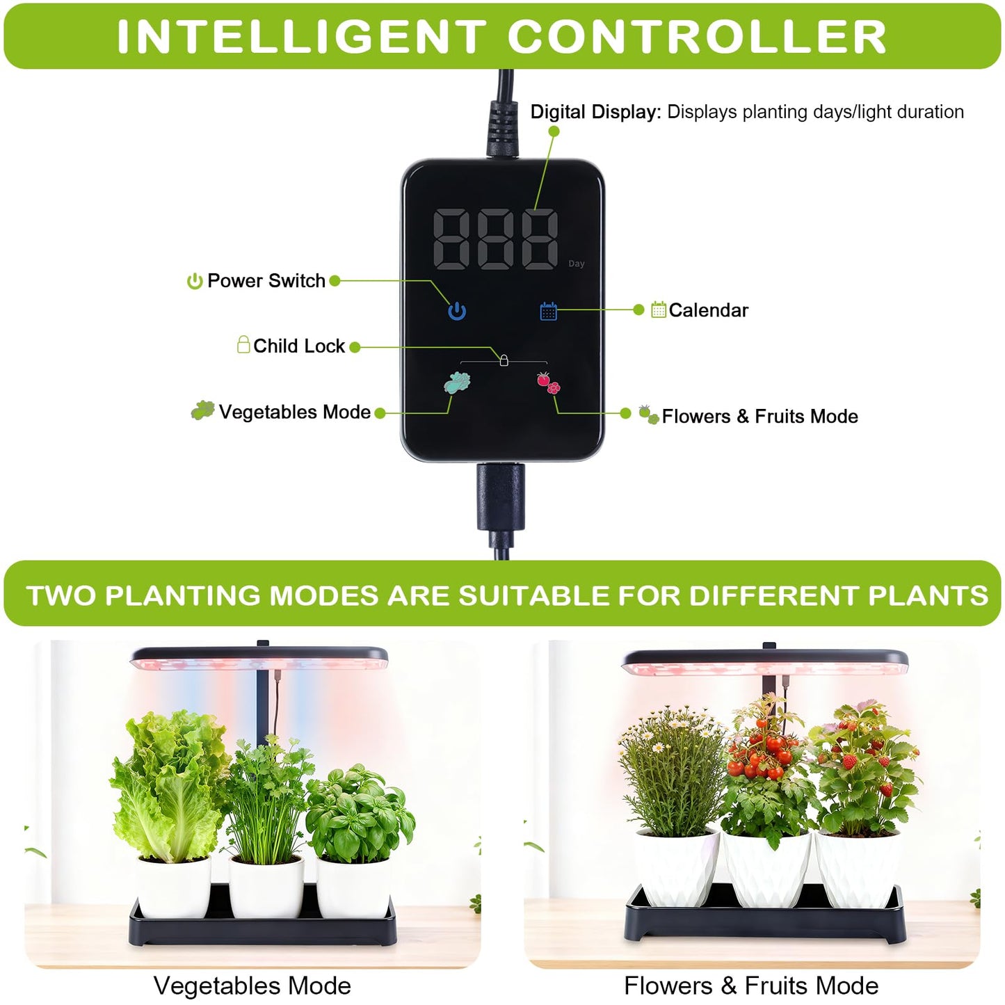 Indoor Garden Led Grow Light, Full Spectrum LED Grow Lamp for Indoor Plants with Intelligent Controller, Height Adjustable, Ideal for Home Desk Plant Lighting (Without Pots) (Black, 16.5*6.5*4 inch)