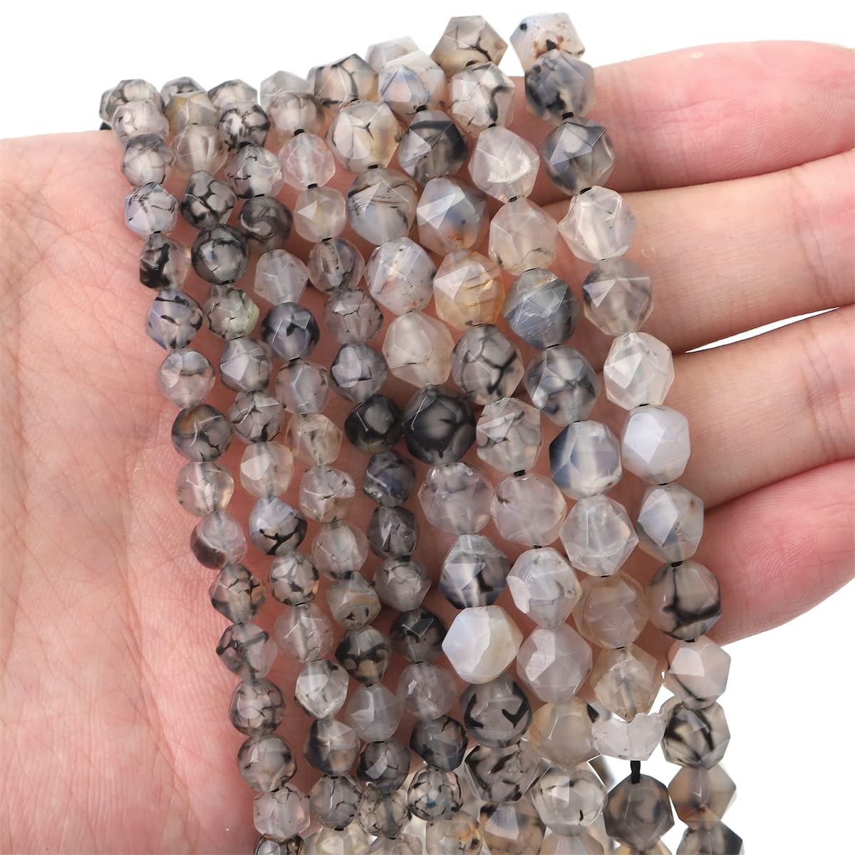BEADIA Faceted Natural Black Dragon Agate Stone Round Beads 8mm 36cm/Strand for Jewelry Making