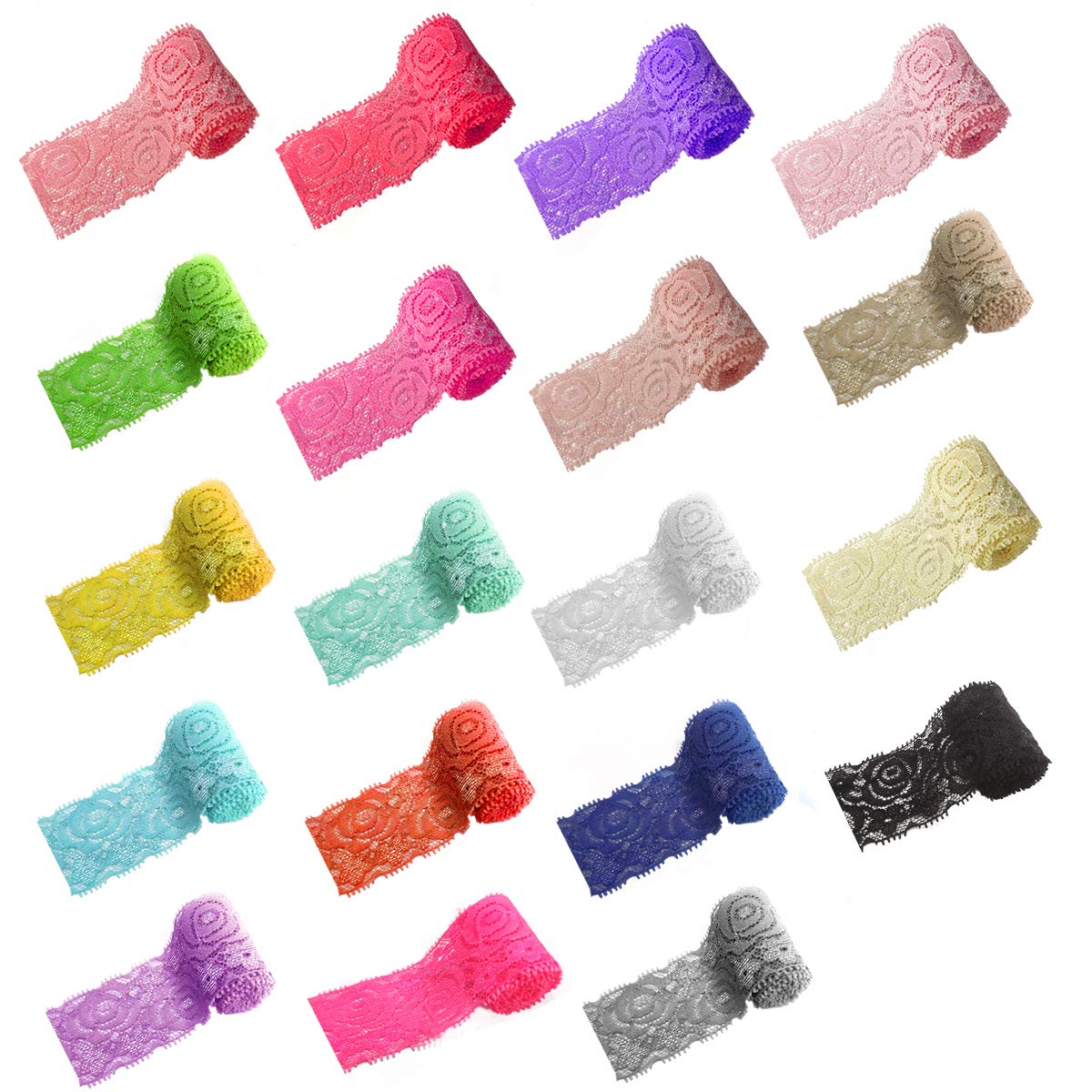 levylisa 19 Yards 1.57 inches Lace Fabric Stretch Elastic Wide Trim Lace Ribbon for Crafts Rustic Wedding Decorations Hair Bow Making and Gift Wrapping