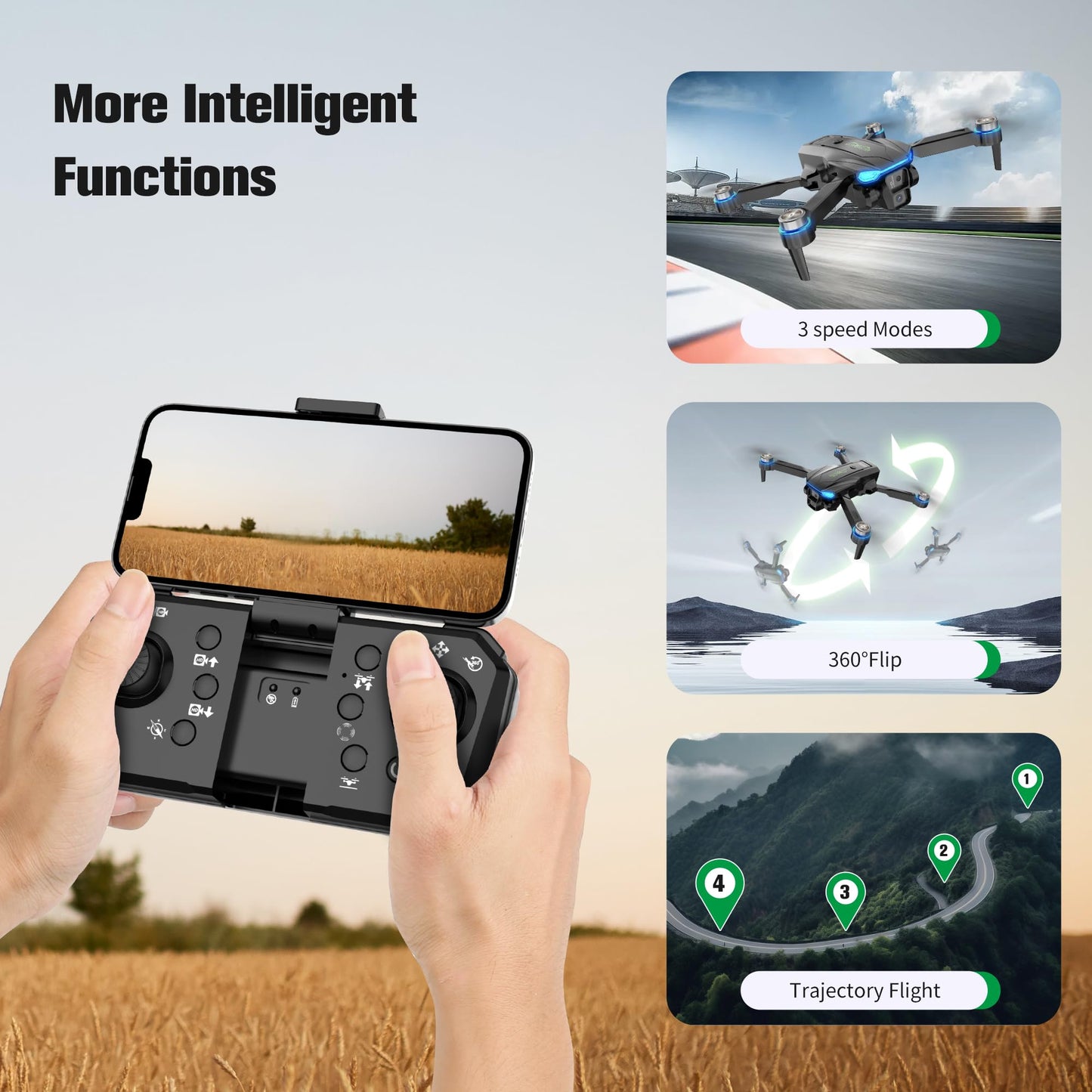 SKYMONSTER RC Drone,Drones 1080P HD Camera,3PC Batteries, FPV Foldable Drone With Brushless Motor,FPV Foldable RC Quadcopter, Real-Time Battery Display, Toys With Gift Box