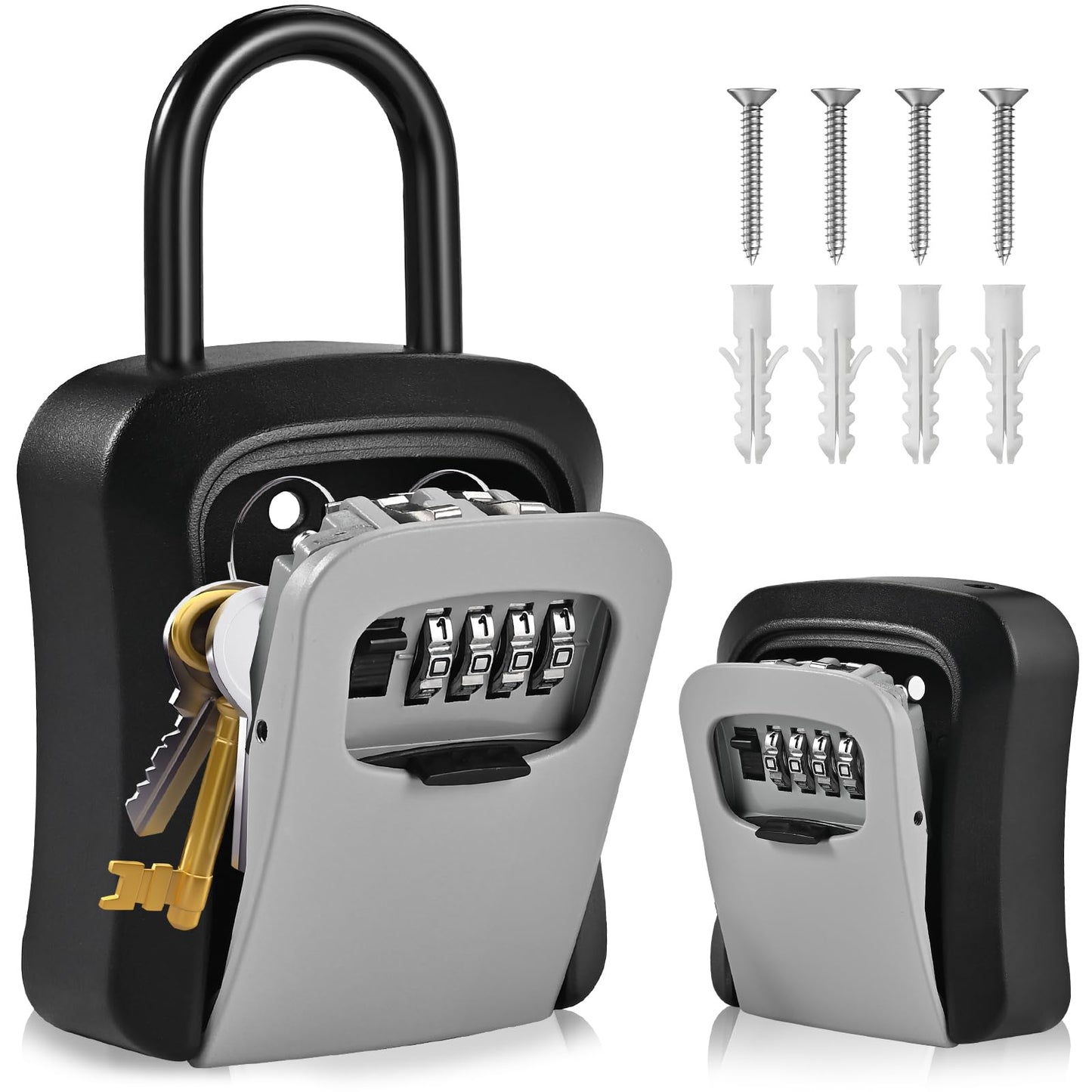 Locilot L Large Key Lock Box, 4.5”x3.7”x1.5” Waterproof Kirsite Combination Lockbox for Keys Outdoor, Portable Key Lock Box Wall Mount with Code (L Size, Gray)