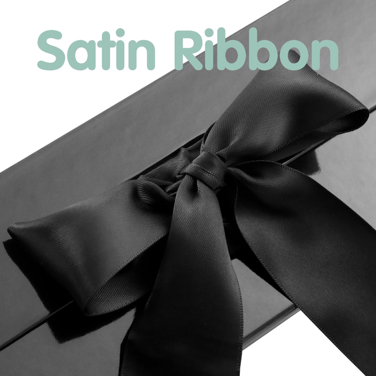 HAPPY POTATO Large Gift Box with Lid and Ribbon, Groomsman Proposal Box, Magnetic Gift Box for presents (Glossy Black,pack of 5,13.5x9x4.1 Inches)