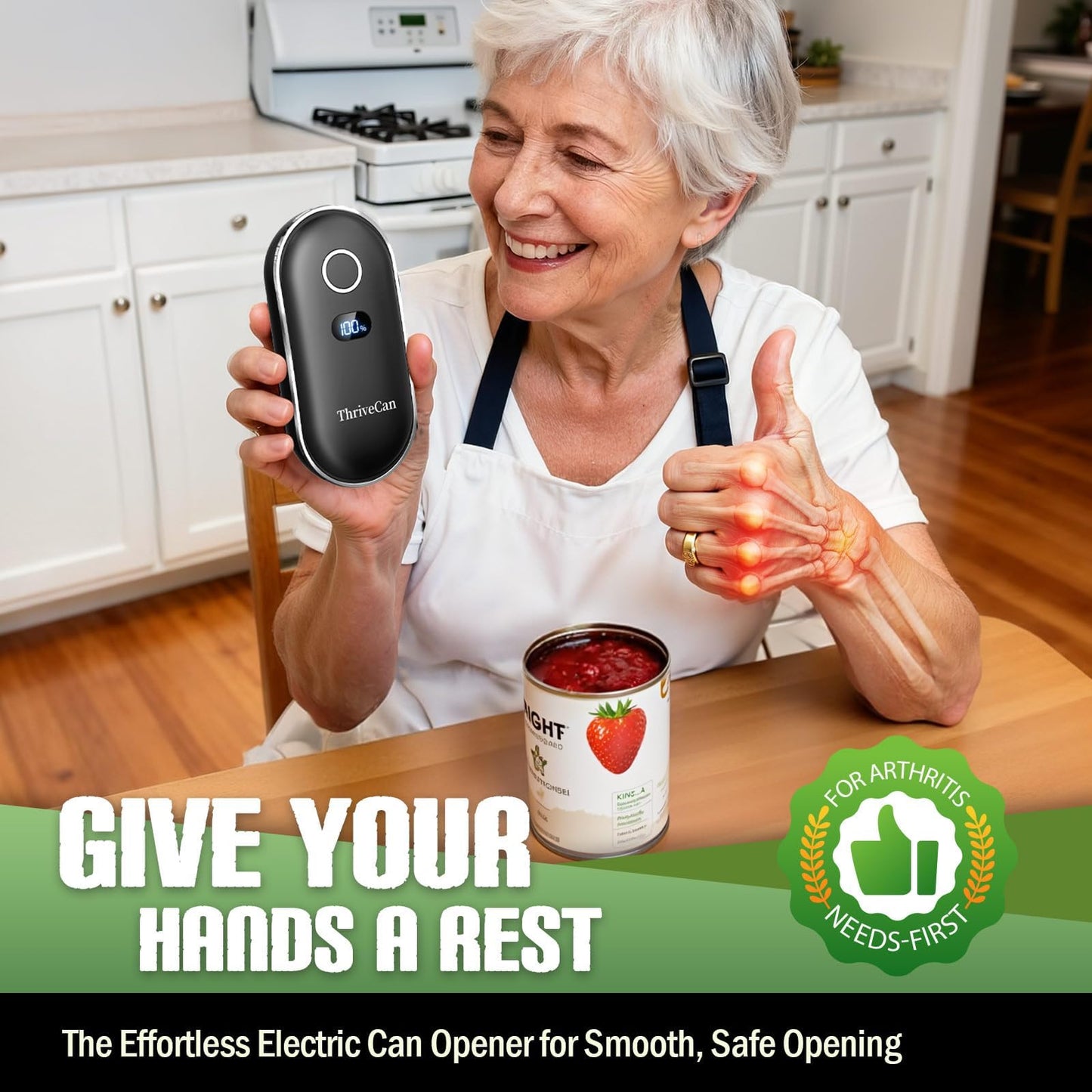 Rechargeable Electric Can Opener, Automatic One Touch Hands Free, Smooth Edge Safe Cut, Easy Open Kitchen Tool for Seniors, Arthritis & Weak Hands, Quiet Operation, LED Display (Black)
