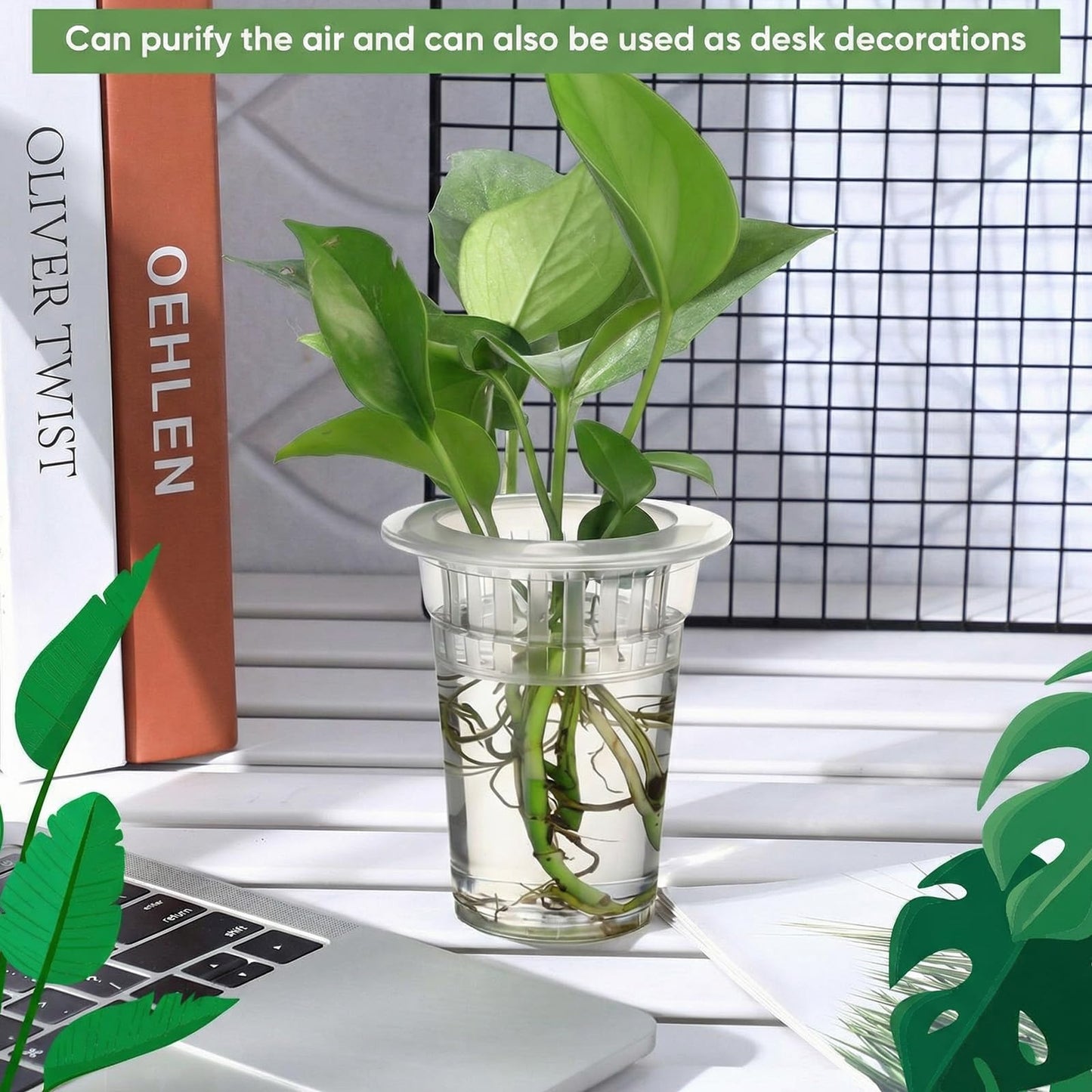 Baderke 100 Pcs Plastic Plant Propagation Station Desktop Terrariums Plant Tabletop Vase with Hydroponic Baskets for Indoor Home Office Desktop Decor (3.94'')