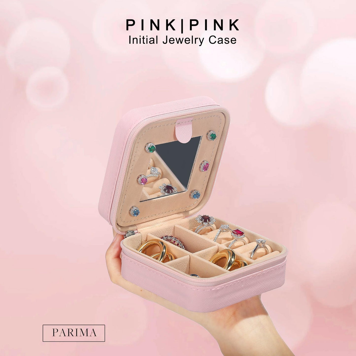 Parima Jewelry Organizer Box | Travel Jewelry Case | Ring, Necklace & Earring Organizer | Small, Pink