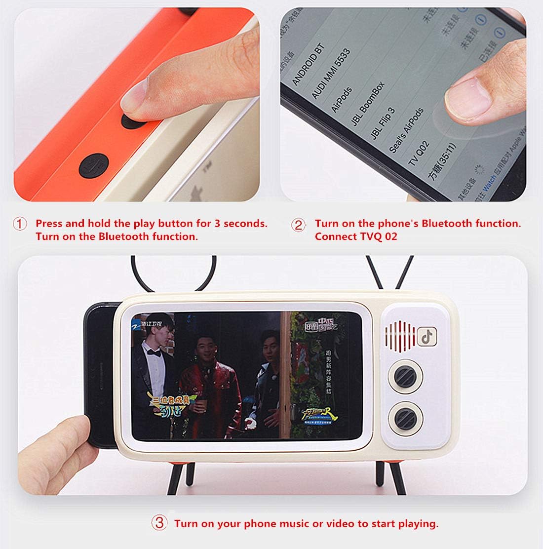 TV Speaker Phone Holder Style Mobile Phone Holder with Speaker Suitable for Smartphones Under 6.5 inches for Men Mens Husband Tester (Front Black and Back Orange)