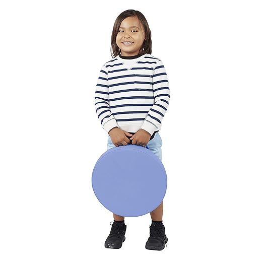 Factory Direct Partners SoftScape 15 inch Round Classroom Floor Cushions with Handles; Flex Seating for Daycare, Preschool, Playroom; 2 inch Thick Deluxe Foam (4-Piece)-Navy/Powder Blue, 12223-NVPB