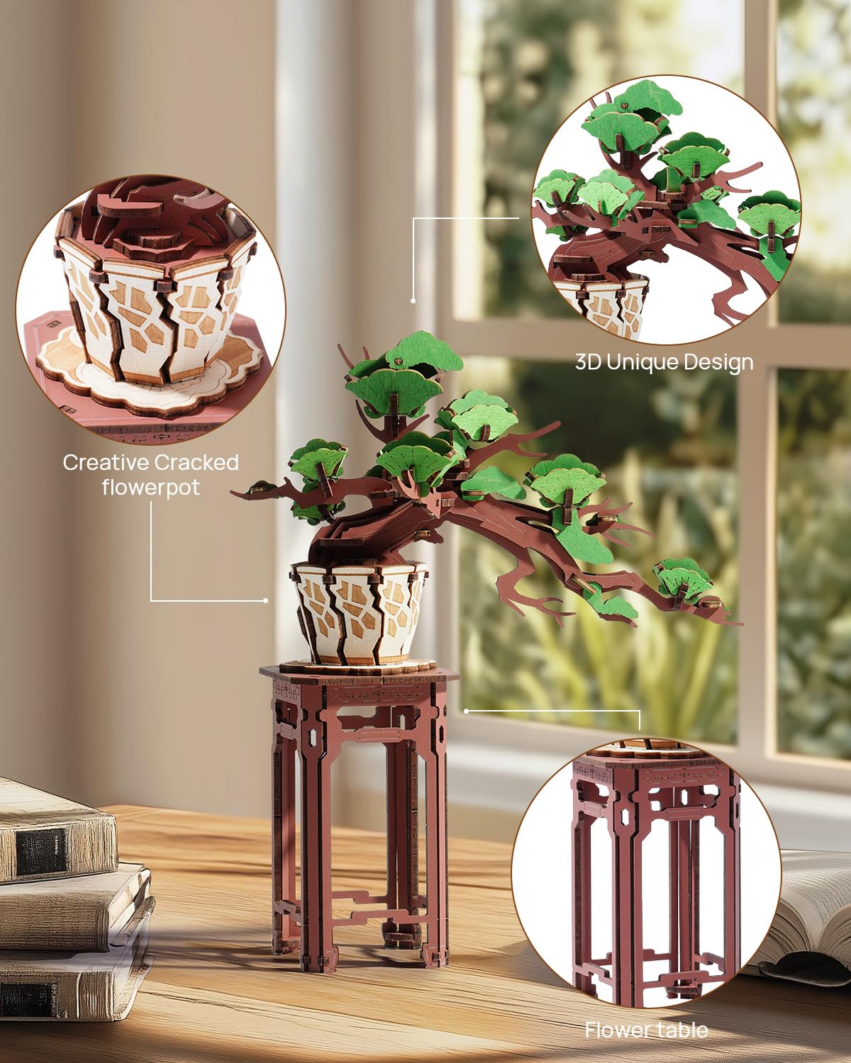 Wowood 3D Wooden Puzzle for Adults - Evergreen Pine Bonsai, DIY Wood Model Kit, Creative Craft Kit, Unique Gift and Home Decor for Nature Lovers (115PCS)