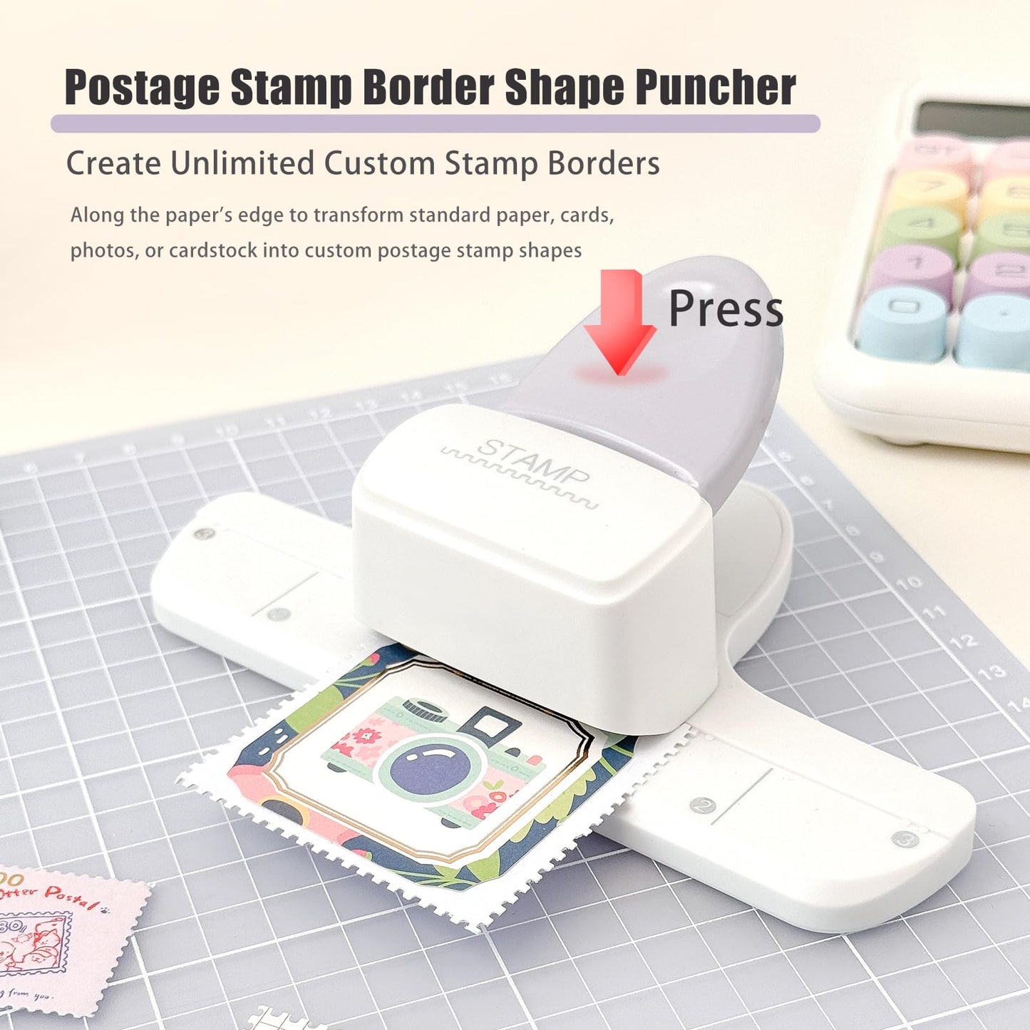 Stamp Puncher - Adjustable Postage Stamp Border Punch Stamp Shaped Paper Punch for Scrapbooking, DIY Greeting Cards, Journaling, and Paper Crafts (Mauve)