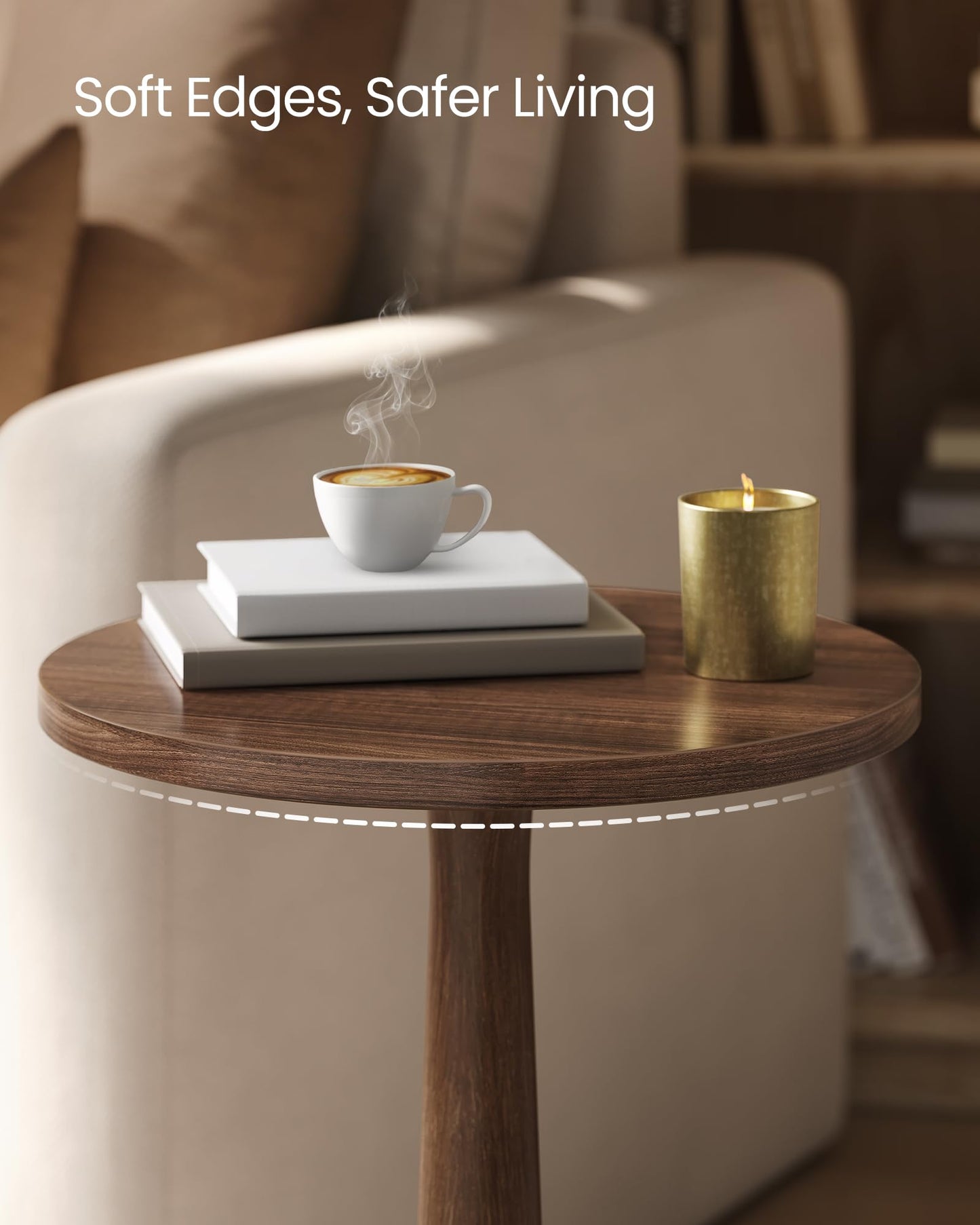 VASAGLE MARIEL Collection - Round Side Table, Small Drink End Table for Small Spaces, Accent Nightstand, Solid Wood Leg, Mid-Century Modern, for Living Room Bedroom, Chestnut Walnut ULET293KX01S