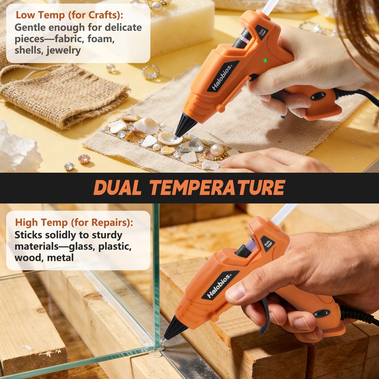 Hot Glue Gun Dual Temp with 32 Glue Sticks, Quick Preheat Hot Glue Gun, Two Temperatures for DIY, School Craft and Home Repairs (Orange)