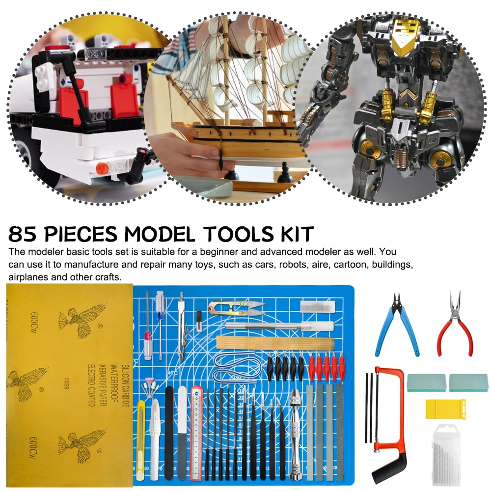Bigstone 85 PCS Model Tools Kit Hobby Building Tool Craft Set Modeler Basic DIY Tools for Cars, Airplanes, Buildings, Robots Gundam Plastic Models Building Repairing and Fixing