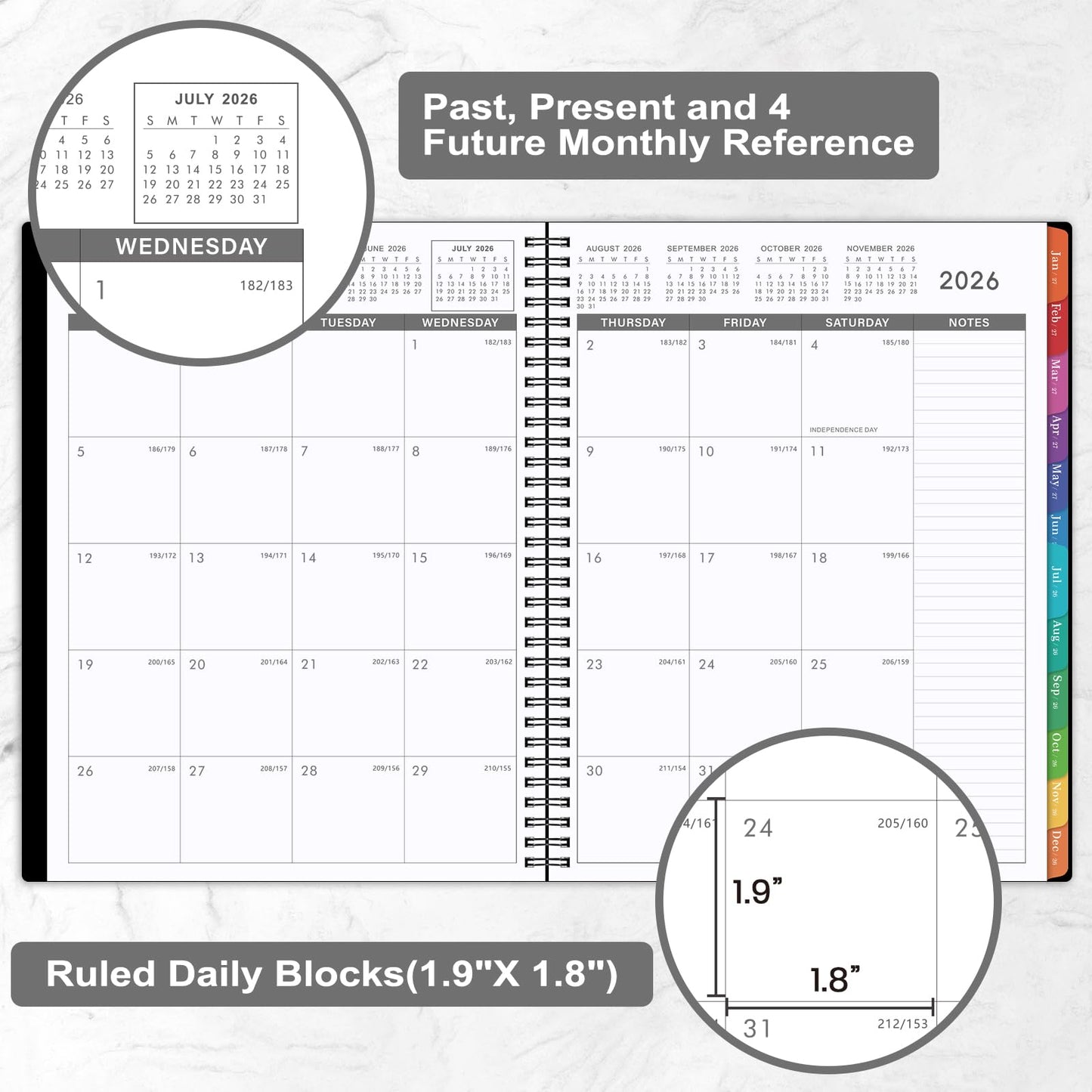 Monthly Planner 2026-2027 - Academic Planner 2026-2027, JUL. 2026 - DEC. 2027, Calendar planner with Colorful Tabs, 8.5" x 11", 26-27 Monthly planner/Calendar with Pocket, Thick Paper, Twin-Wire Binding - Black