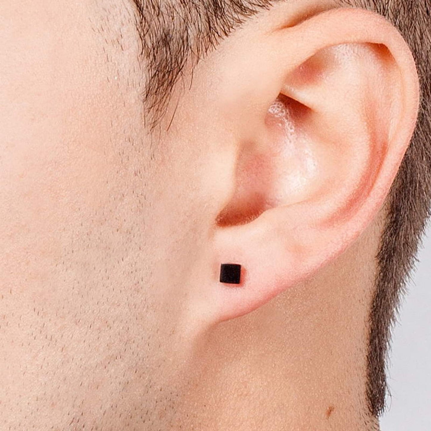 Sterling Silver Stud Earrings for Women Men- 4 Pairs of Hypoallergenic Simple Geometric Small Stud Earring Set Tiny Circle Triangle Square Bar Stud Earrings Mini Cartilage Tragus Earrings(Black Gold)