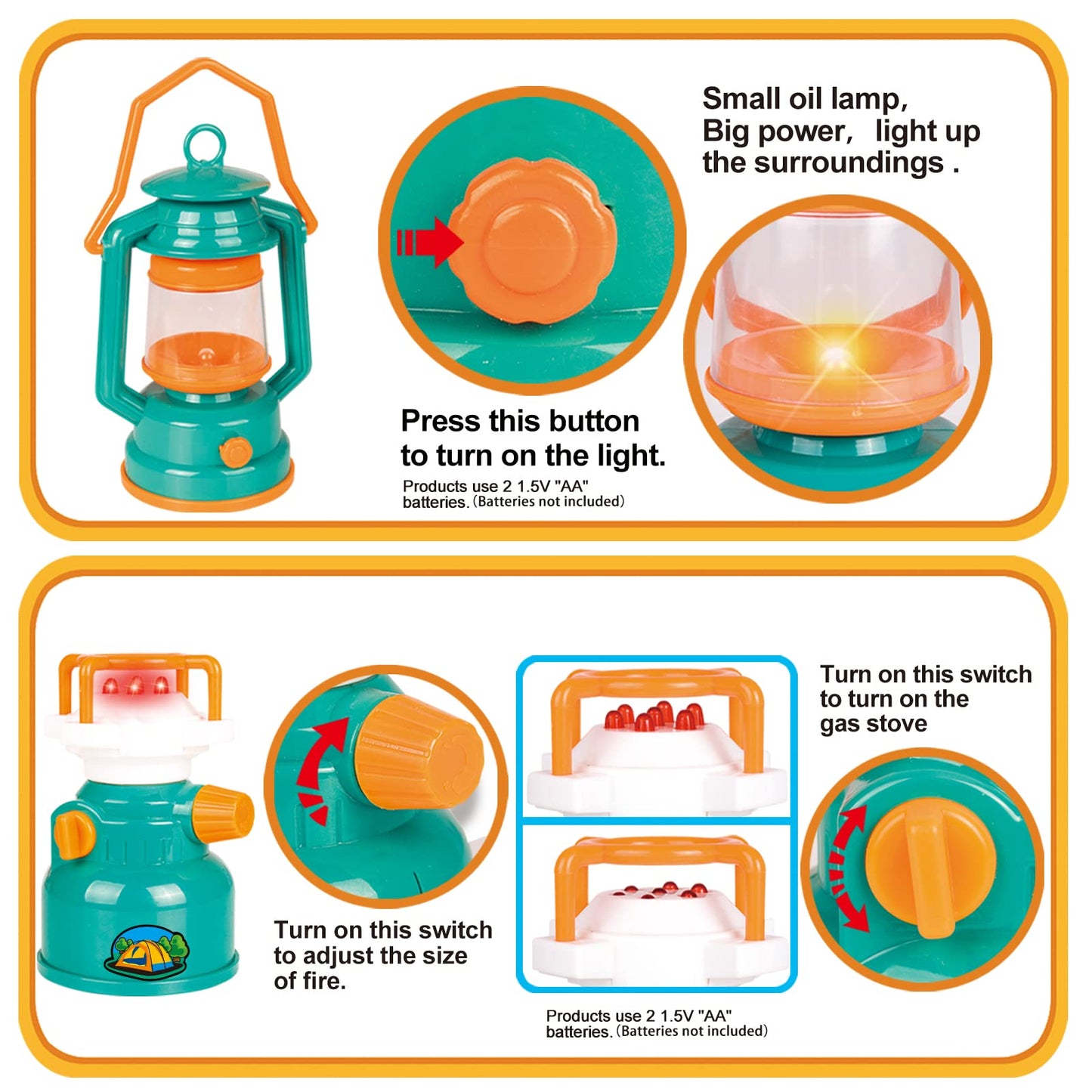 FUN LITTLE TOYS Pop Up Play Tent with Camping Gear and Tools Set, Outdoor Toys for Kids