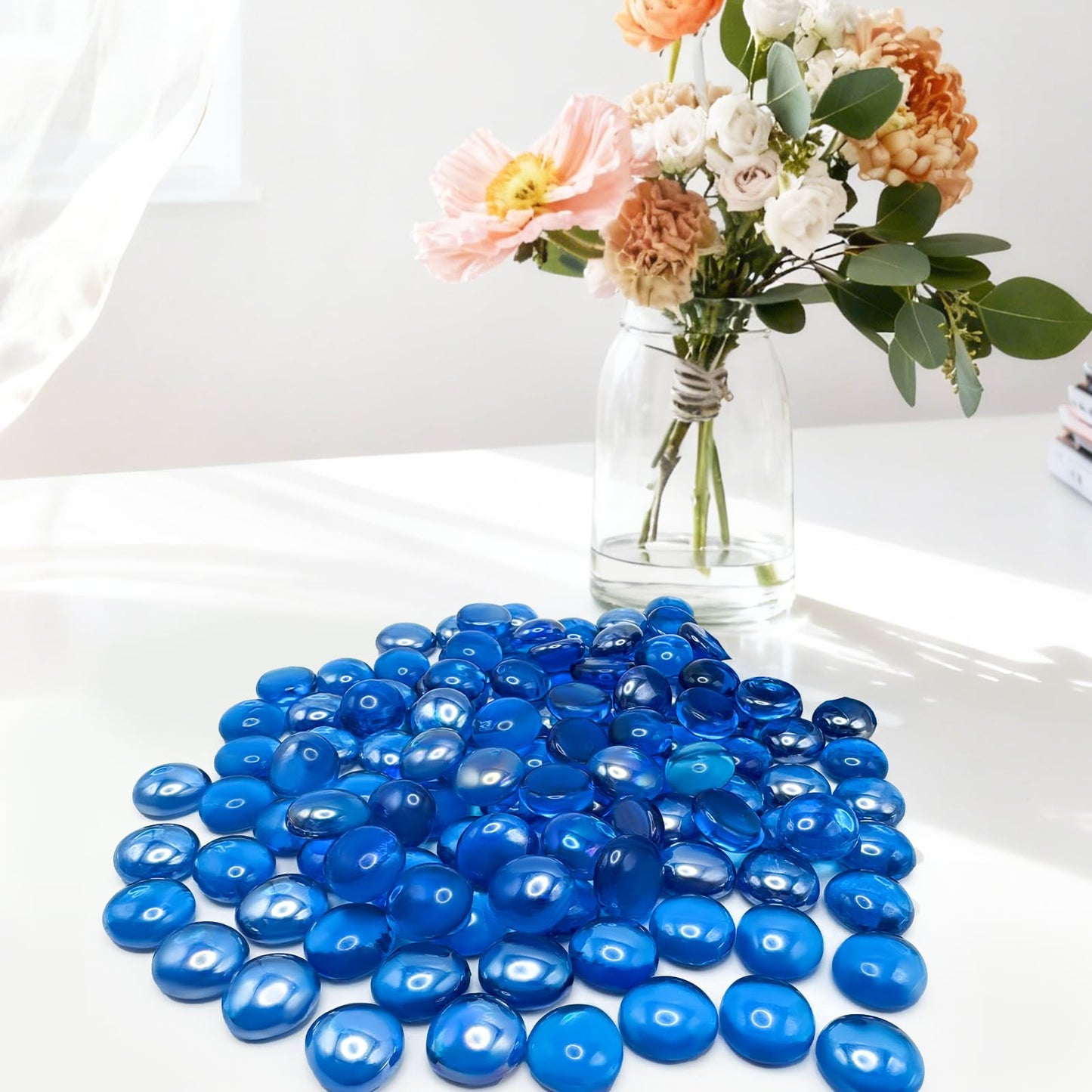 SIDONG 5 LB Flat Glass Beads for Vases 1/2 inches Glass Marbles, Glass Gems for Vase Fillers, Aquariums, Crafts, Candlestick, Home Decor,Fire Pit and Fireplace