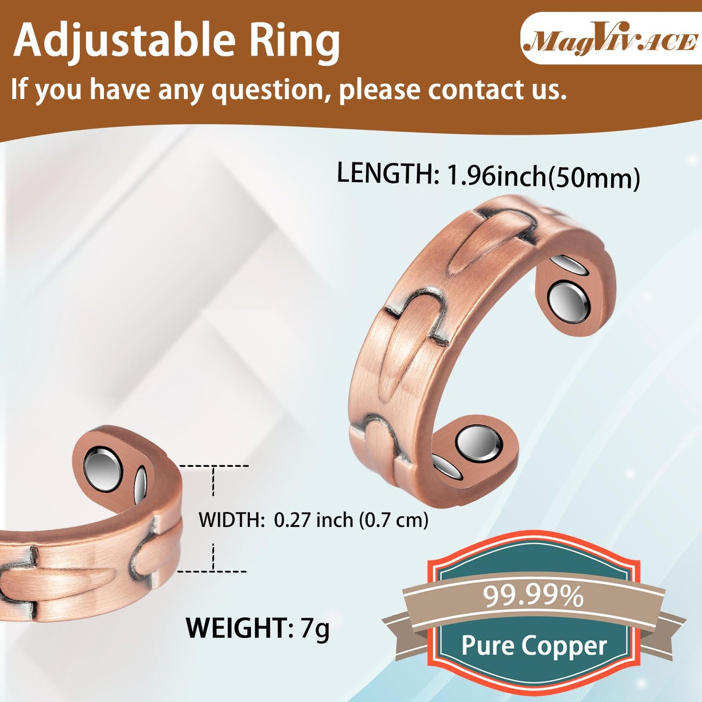 EnerCoppeX Copper Magnetic Ring for Women, Lymphatic Drainage Adjustable Ring, 3500 Gauss Magnet (Type-G)