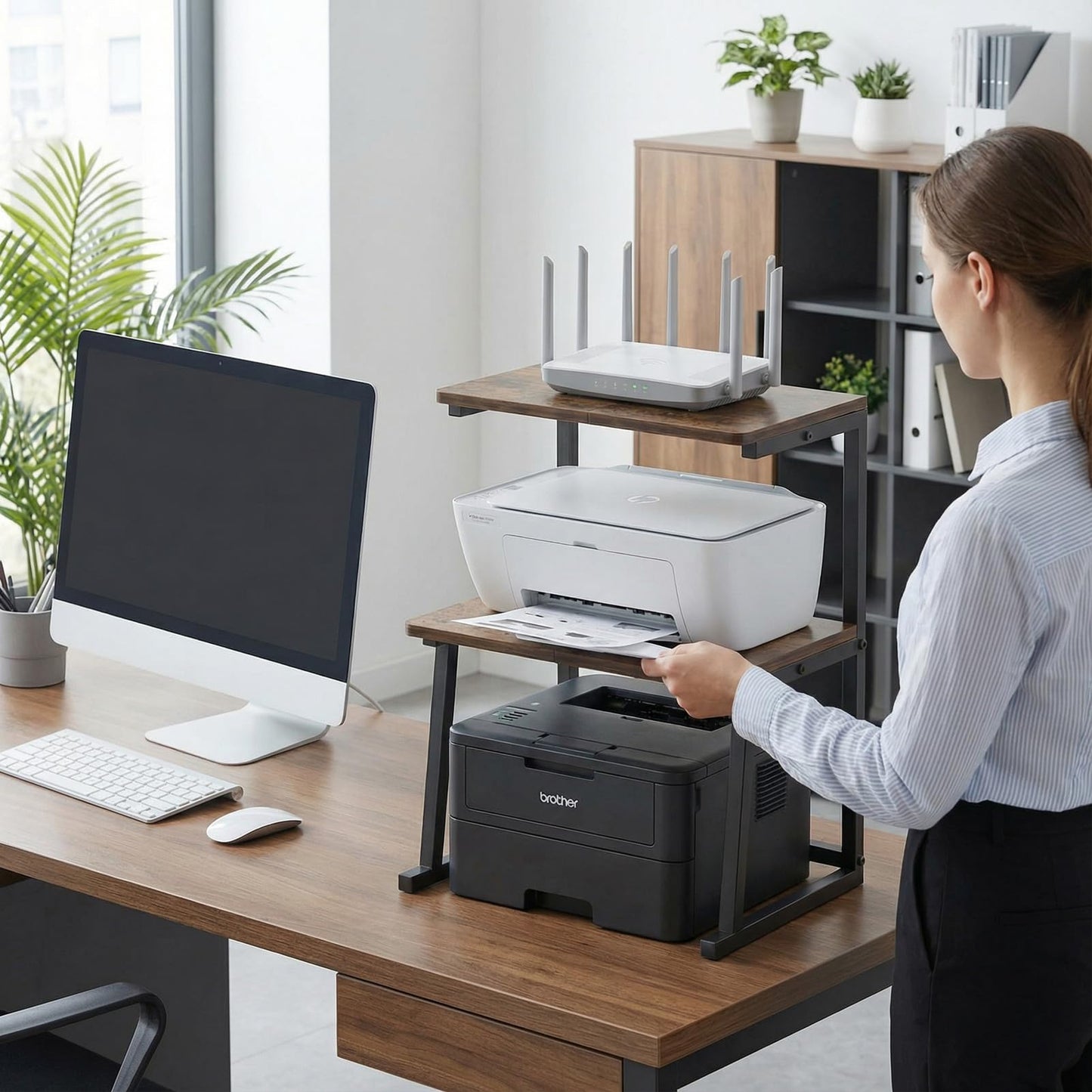 VonDream 3-Tier Desktop Printer Stand, Universal Size Printer Shelf Organizer with Wide Platform, Heavy-Duty Multi-Purpose Office Desk Shelves for Home Office Organization