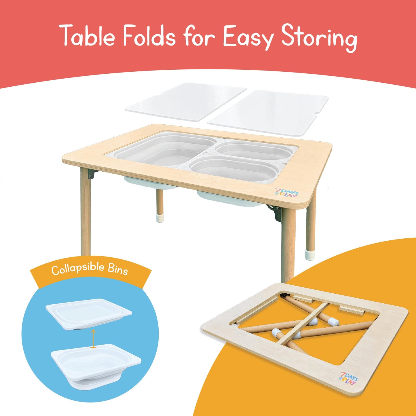 7 Days of Play Sensory Play Activity Table with Foldable Legs, Storage Bins, and Lid – Sensory Table for Toddlers & Kids | Great Gift for Birthdays, Christmas & Special Occasions
