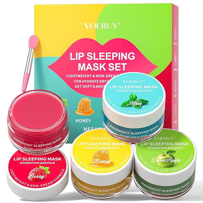 Lip Mask Set, 4PCS Lip Sleeping Mask Overnight Treatment Lip Care, Moisturize & Nourish, Cracked Dry Lips, Daily Lip Care,12g*4