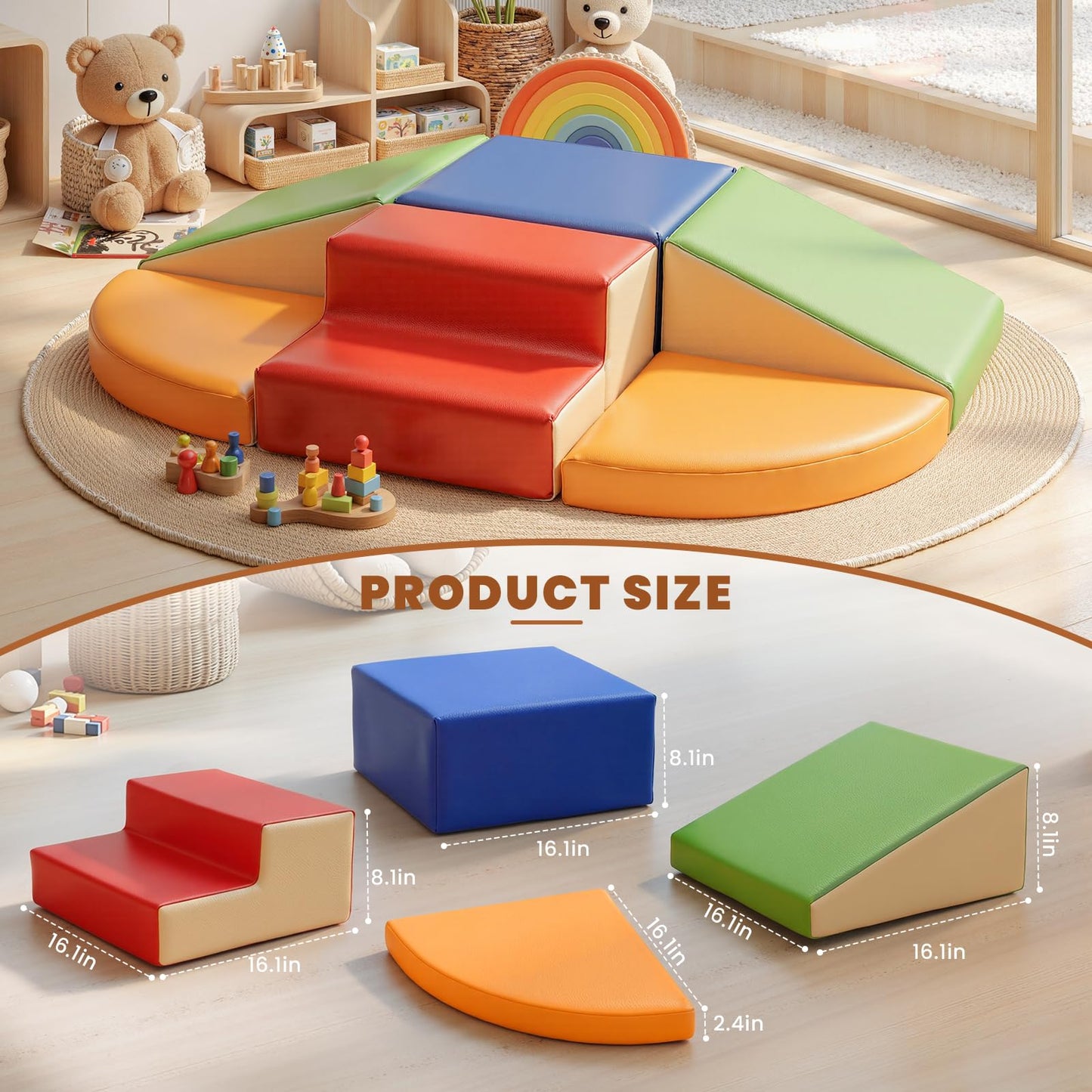 Hoohtoot Foam Climbing Blocks for Toddlers: 6-Piece Soft Play Set - PU Leather Climbing and Crawling Toys - Indoor Baby Learning Gym - Kids Play Structure for Birthday Gift