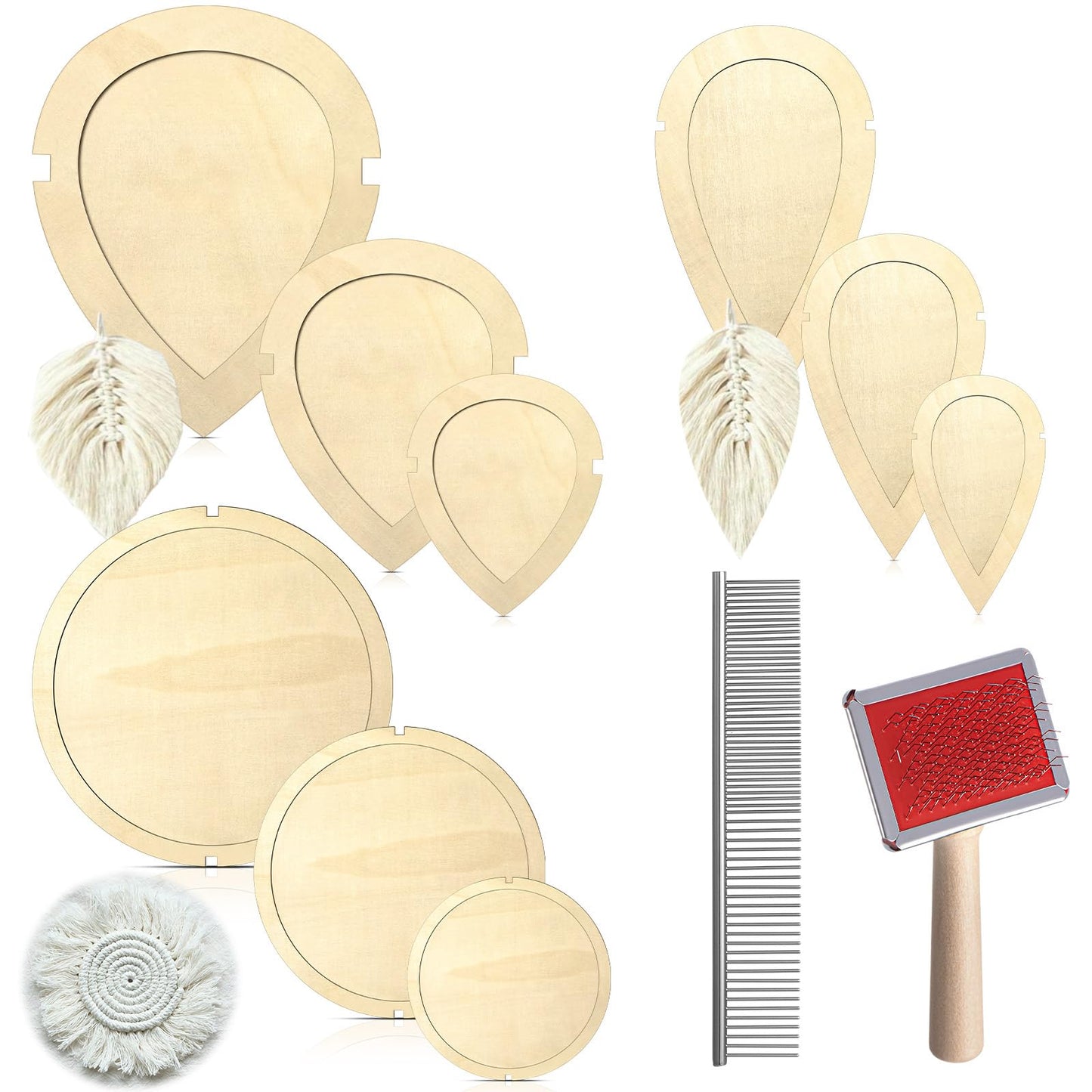 Teenyyou 11 Pcs Macrame Leaf Cutting Molds and Comb Sets Wood Macrame Leaf Cutting Template Fringe Stainless Steel Comb for Making Feather Tassel Wall Hangings Tool