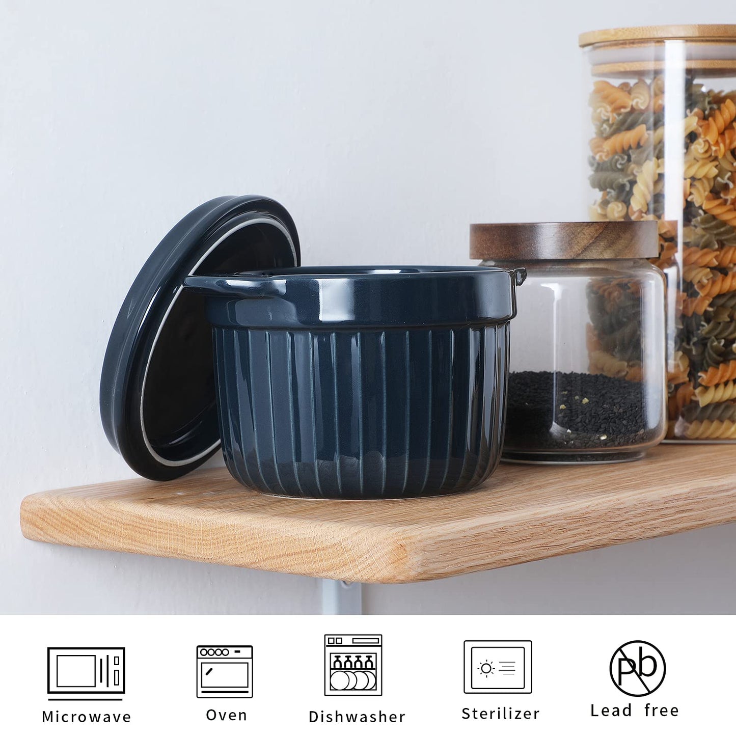 ONTUBE Ceramic Bacon Grease Container Keeper with Strainer, Frying Oil Storage Can 17 oz, Navy