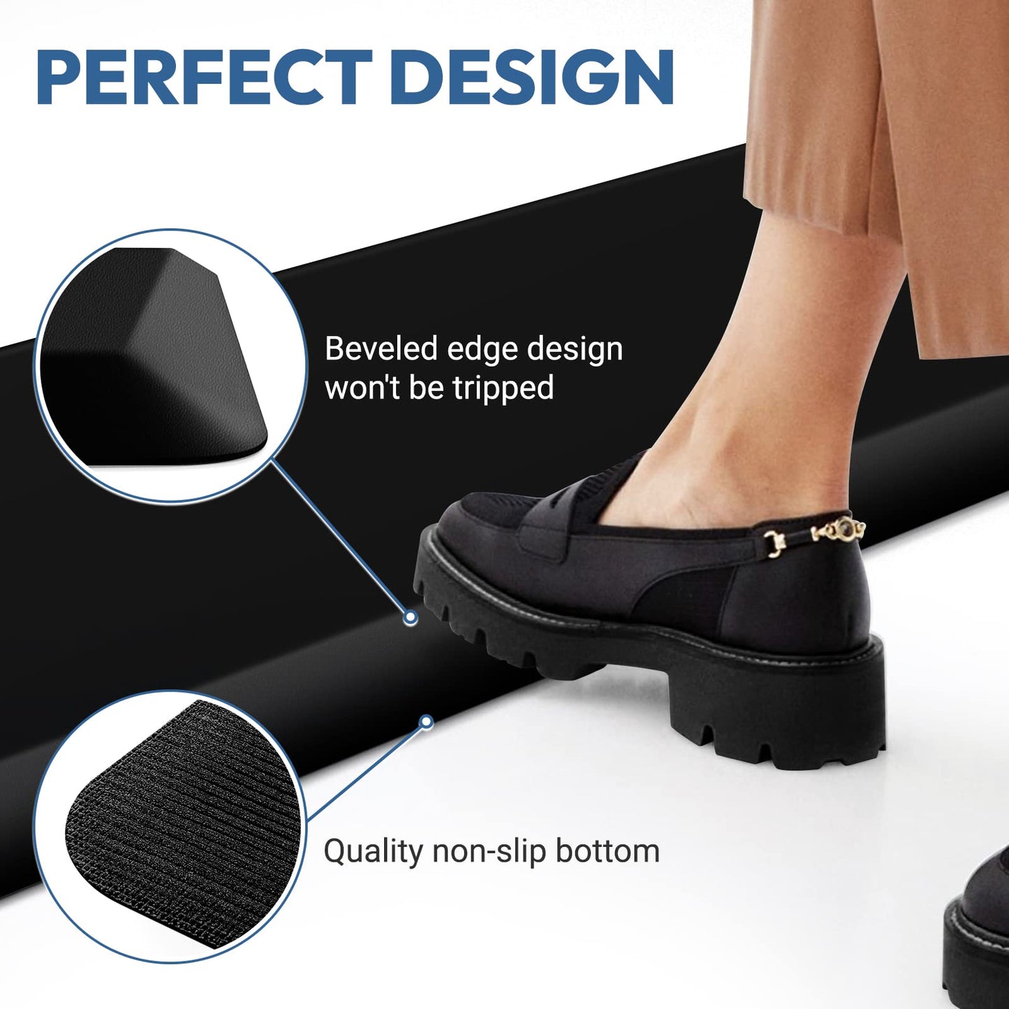 4/5 Inch Thick Kitchen Mat - Cushioned Anti Fatigue Mats for Kitchen Floor - Easy to Clean, Water Resistant, Non-Slip Kitchen Rug for Sink, Office, Kitchen (17''x24'' Black)