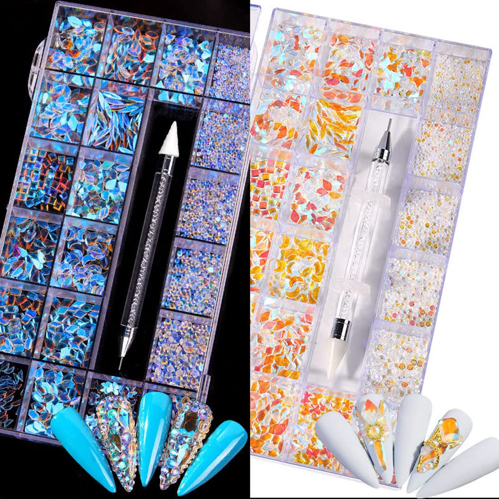 Mesiyun Nail Art Rhinestones Kit AB Flat Nail Sparking Gemstones Decorations DIY Crafts Gems for Nail, Shoes, Clothes, Jewels Accessories (Aurora)