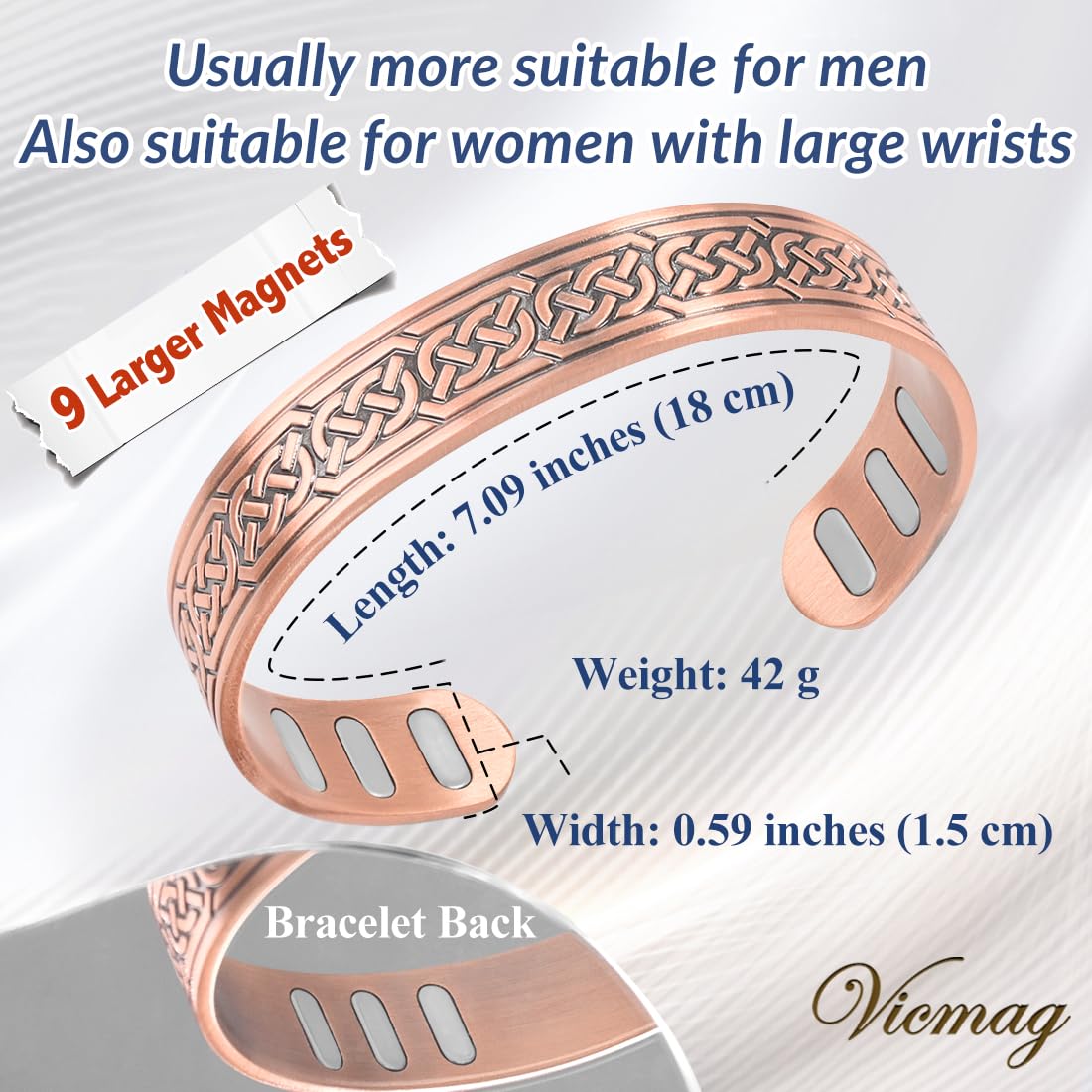 Vicmag Copper Bracelet for Men 9X Strength Magnetic Bracelet Men 99% Pure Copper with 5000 Gauss Magnets, Present Box Adjustable(Ax Knot)