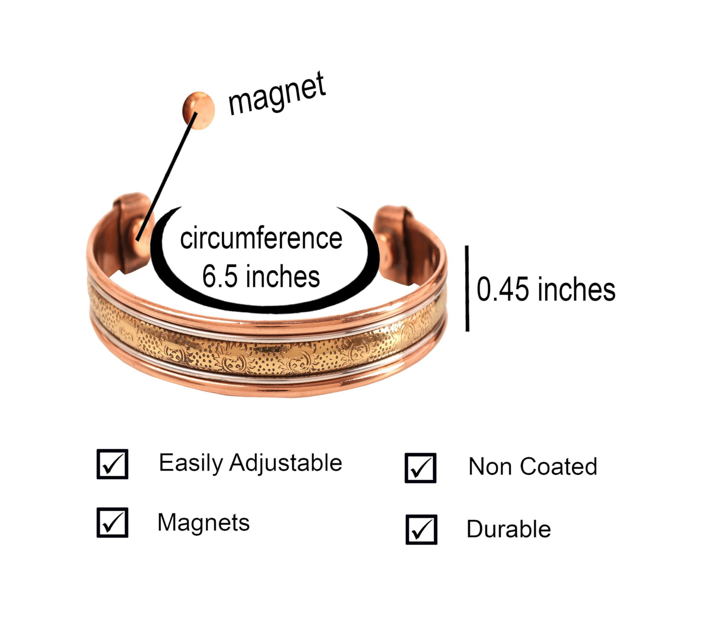Touchstone handcrafted magnetic copper bracelet. Hand forged with solid and high gauge Tibetan style engraved cuff pure copper jewelry for women men. Sun Inspired