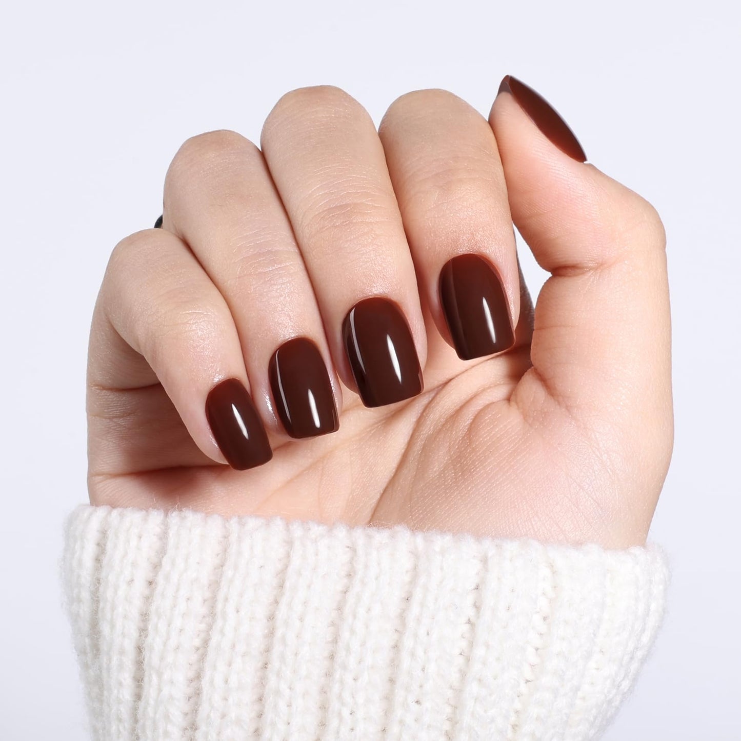 Brown Press On Nails Square - Short Square Fake Nails with Nail Glue, Solid Brown Press On Nails Reusable Stick On Nails in 15 Sizes - 30 Nail Kit for Women & Girls | Salon Quality