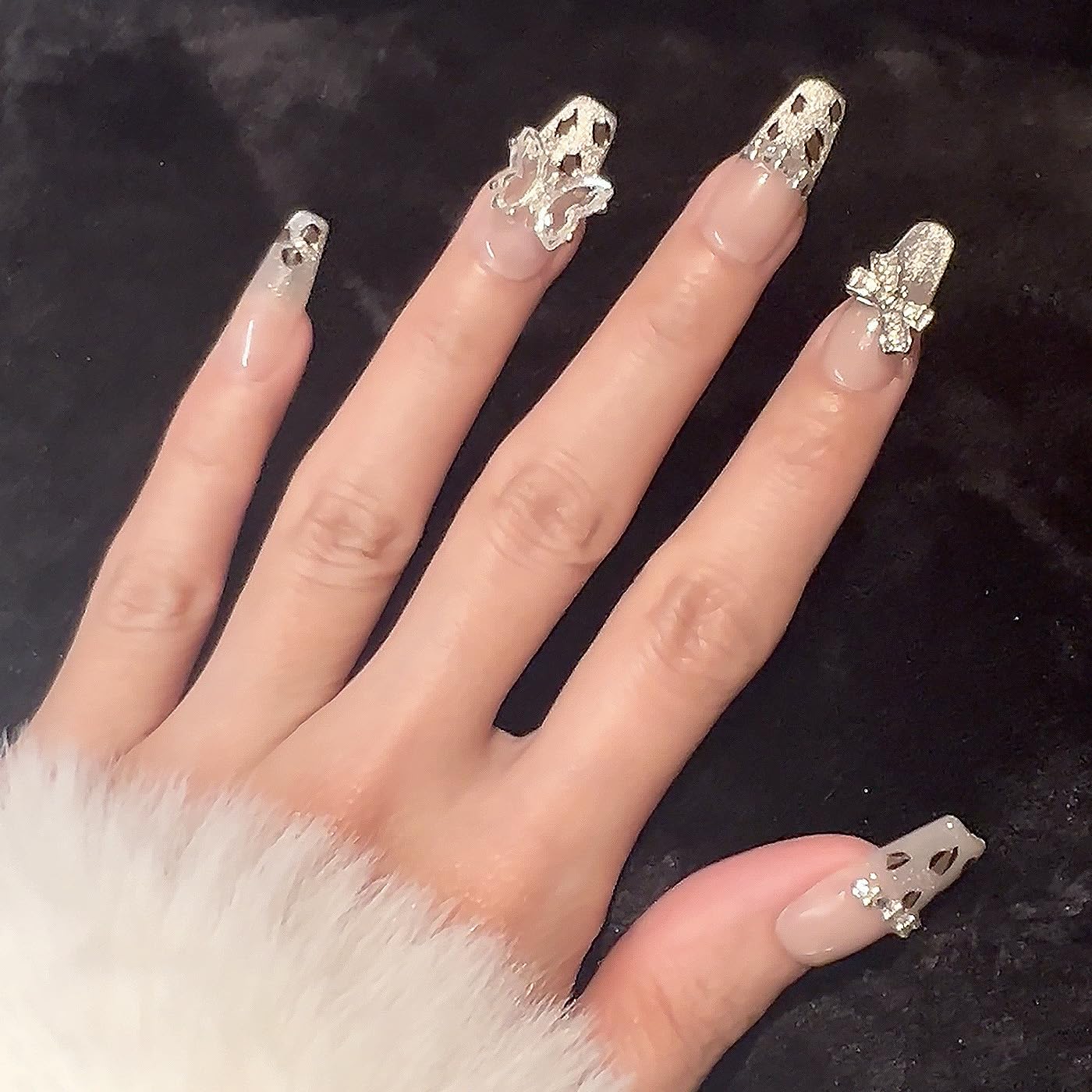 Handmade Press On Nails impress French Fake Nails Medium Square Coffin 3D Leopard cheetah Butterfly Manicure False press ons Nail Artificial (S size)