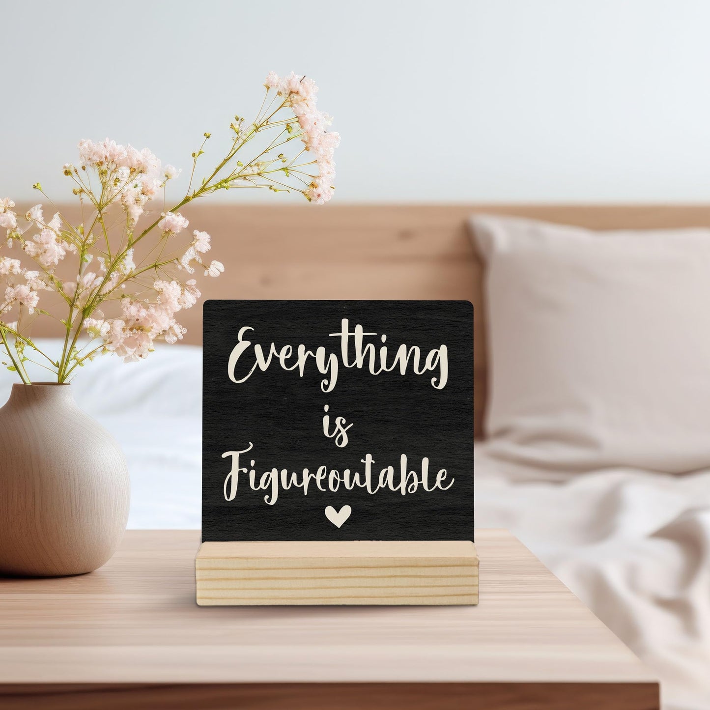 Mfyossrll Inspirational Desk Decor, Everything Is Figureoutable Decorative Signs & Plaques, Motivational Desk Sign with Wooden Stand for Home Bedroom Office Classroom Shelf Table Decor