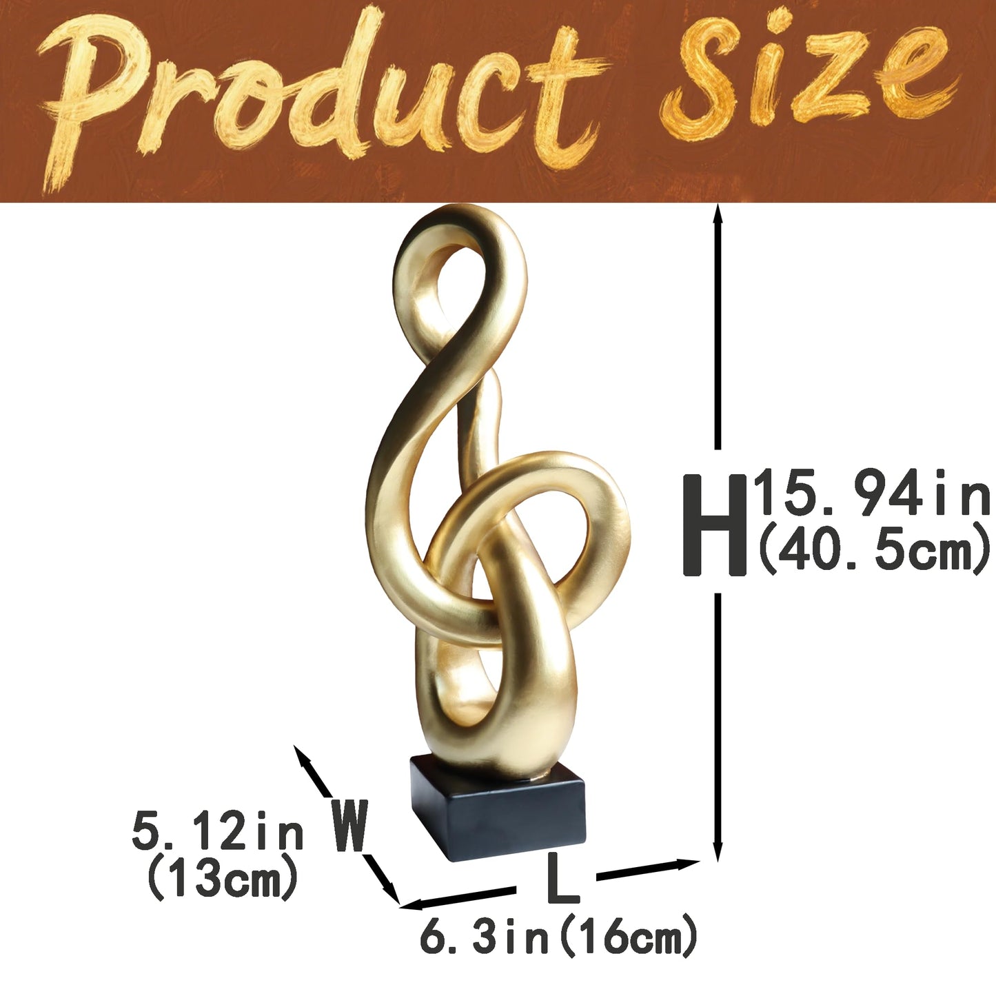 LAIKEARTS 16" Modern Abstract Ribbon Decorative Sculpture, Knot Sculptures,Home Decor,Coffee Table Statues,Dining Living Room Desk Decor,Musical Note,Golden