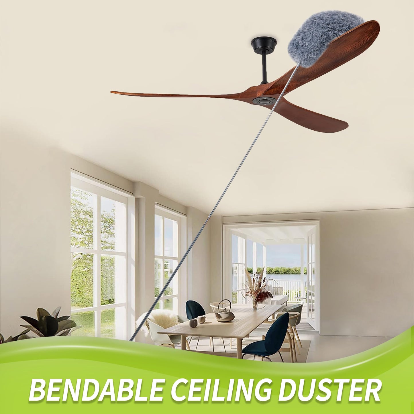 IVYROLL Duster with Extension Pole, Skinny Duster/Under Appliance Cleaning Tool & Spider Web Brush & Ceiling Cleaner, 100" Microfiber Feather Cleaner with Washable Head for Fan Furniture Wall