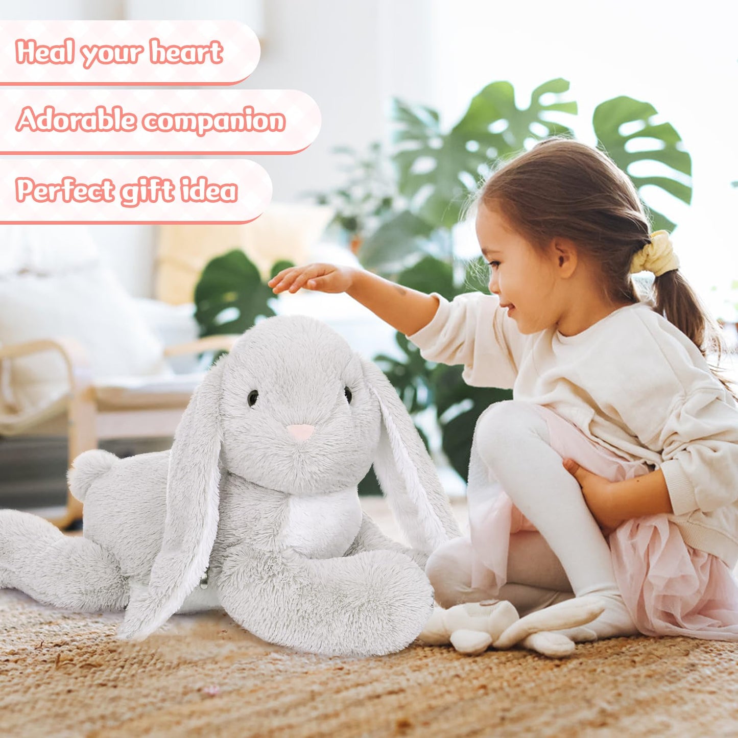 MaoGoLan 4Pcs Large Bunny Stuffed Animal with 3 Babies Inside, 24" Giant Easter Bunny Plush Toys, Soft and Cuddly Gray Stuffed Rabbit Gift for Kids,Girls,Boys,Teens