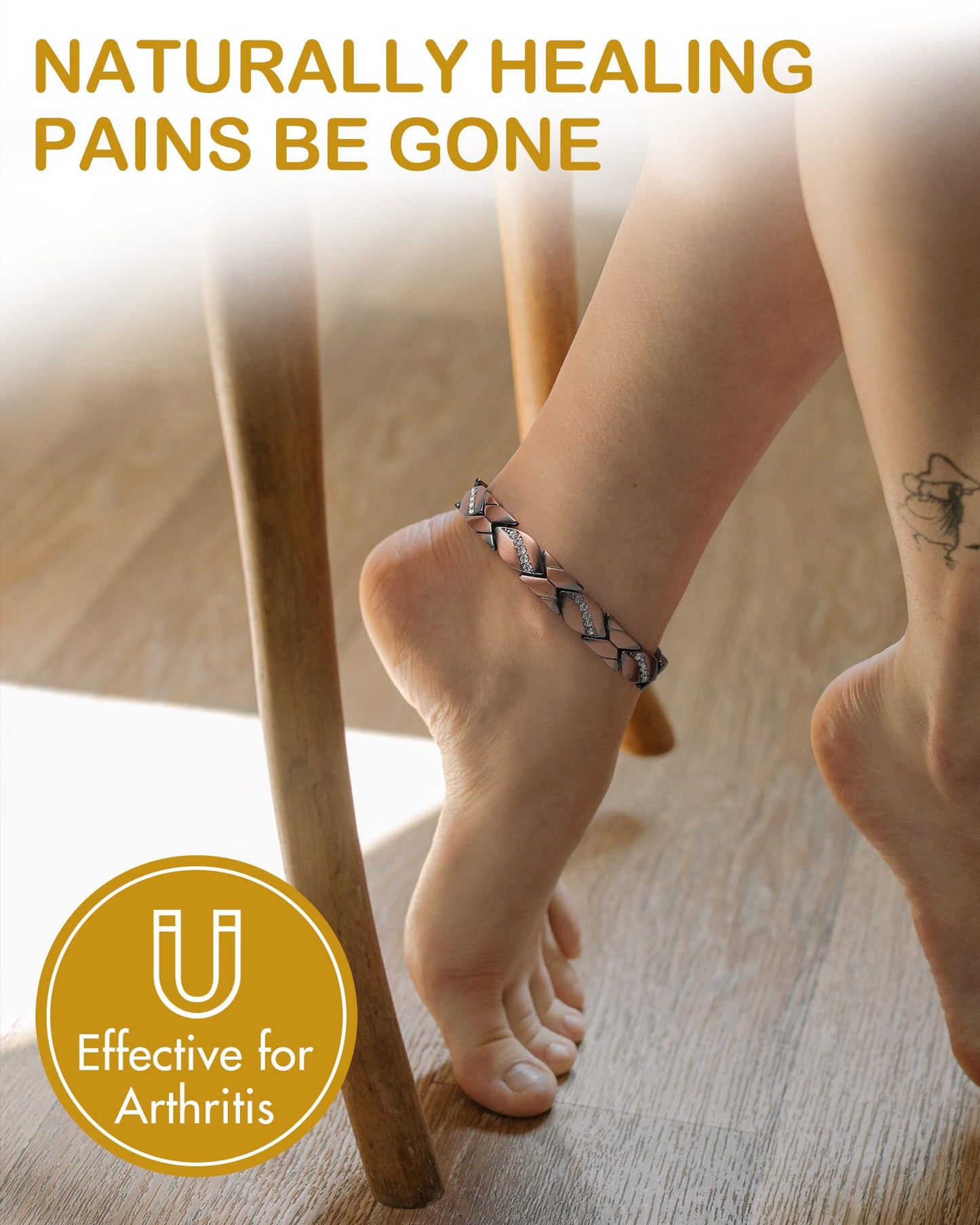 Feraco Copper Ankle Bracelet for Women, 99.99% Pure Copper Magnetic Anklet with 3500 Gauss Neodymium Magnet, Adjustable Jewelry (X Shape with Crystals)