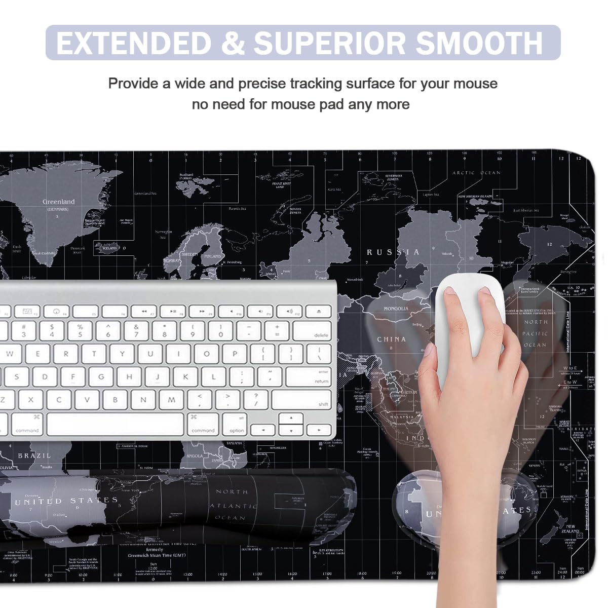 Large Mouse Pad Set, Cute Extended Mouse Pad+Keyboard Wrist Rest Support Desk Pad Memory Foam Ergonomic Easy Typing, 35.4×15.7 in Desk Mat Set for Home Office Study Game - World Map