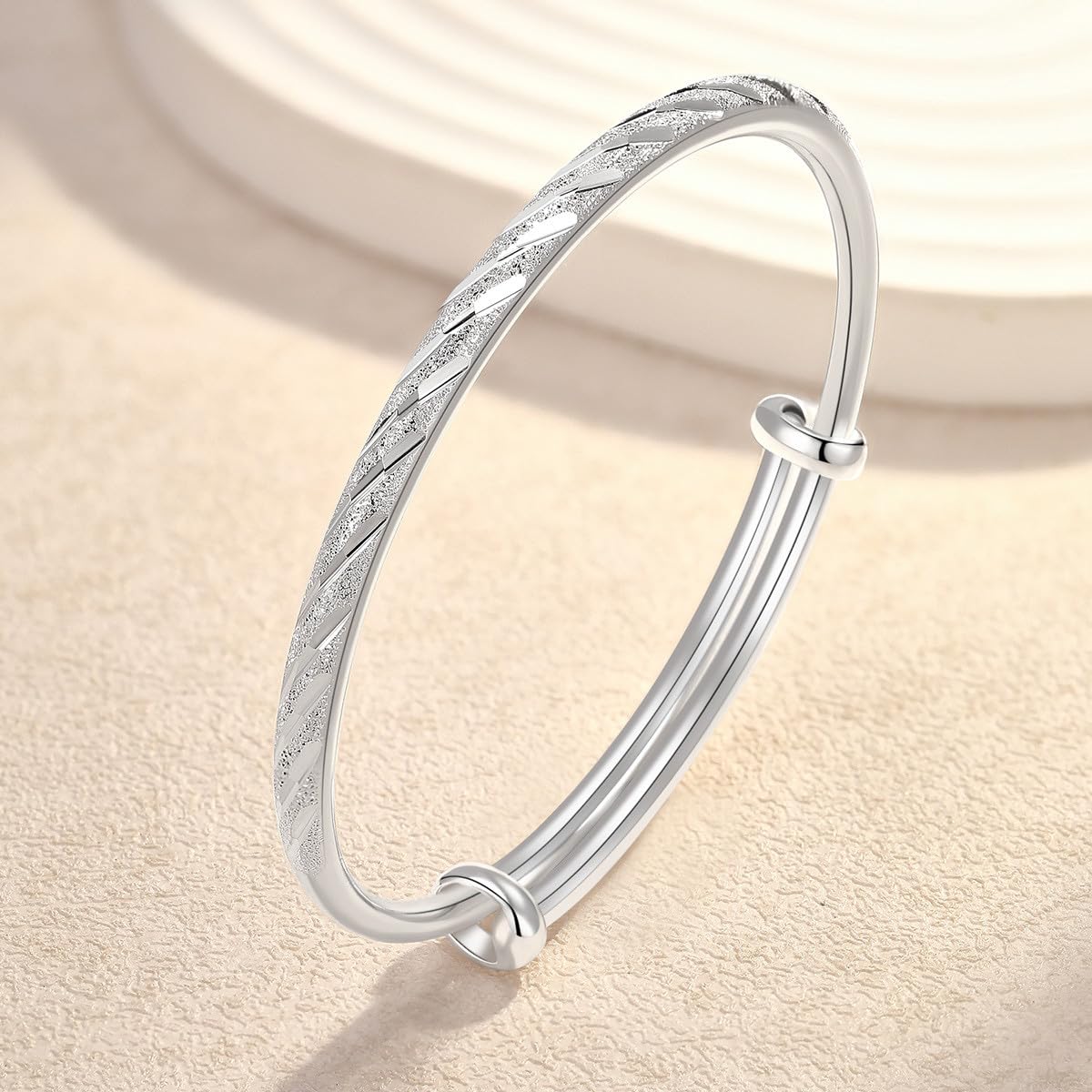 Eyixvan 2 Pack Silver Plated Adjustable Bangle Bracelets for Women, Classical Stackable Bangle Set for Women, Jewelry Gift for Valentines Day, Mothers Day, Birthday,Anniversary,Christmas Gift for Her