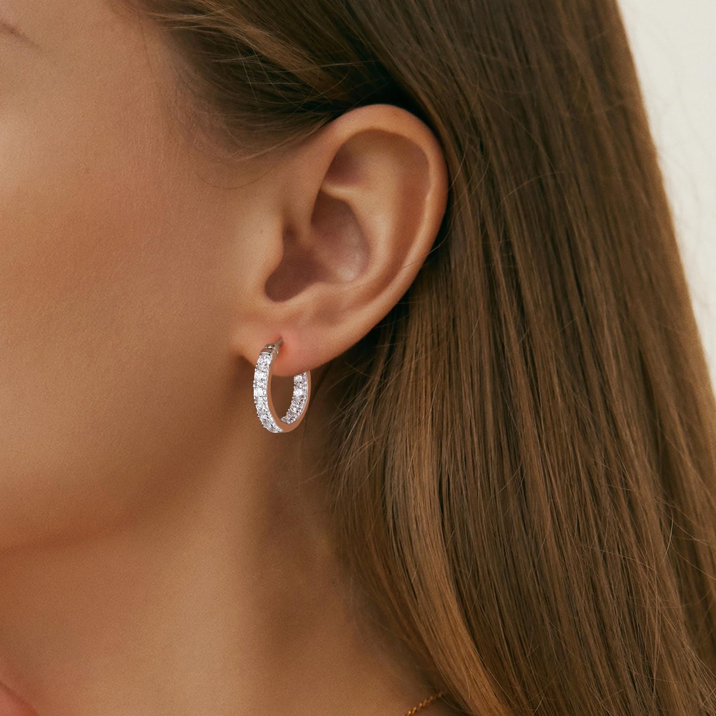 14mm Chunky CZ Hoop Earrings for Sensitive Ears Women 925 Sterling Silver Hoops Lab Created Diamond Earrings