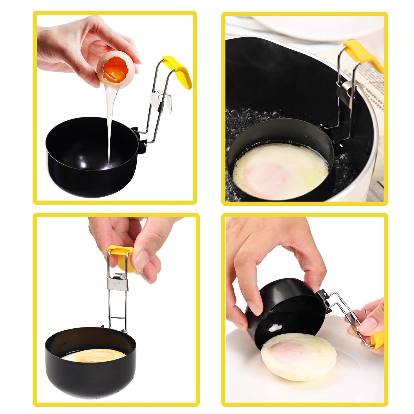 Folding Egg Poacher, Non-Stick Poached Egg Pan, Round Eggs Cooker with Oil Brush for Fried Pancakes Sandwiches Breakfast - 2 Packs
