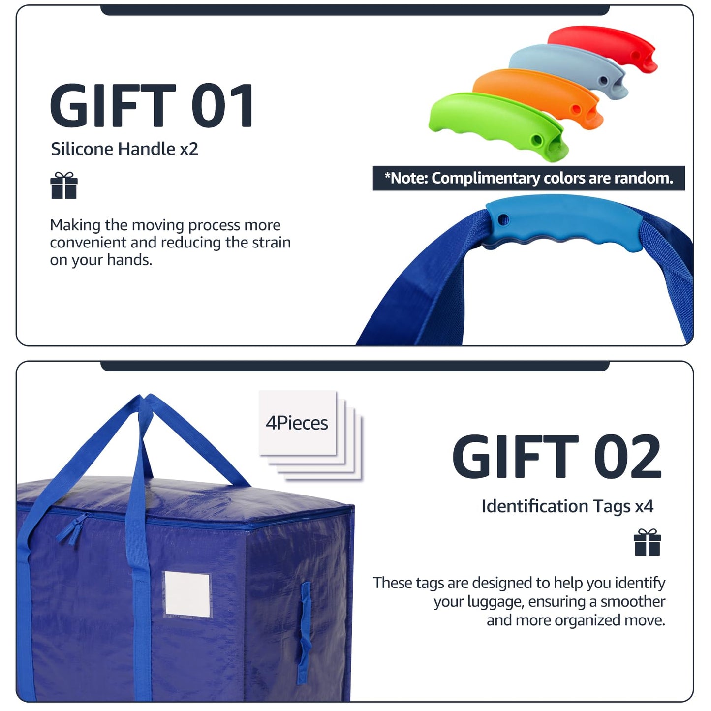 Moving Bags Heavy Duty Extra Large, Moving Boxes, Moving Supplies Essentials, Blue Storage Bins with Lids, Plastic Packing Totes, Storage Bags for Clothes with Handles & Zippers(Blue, 4 Pack)