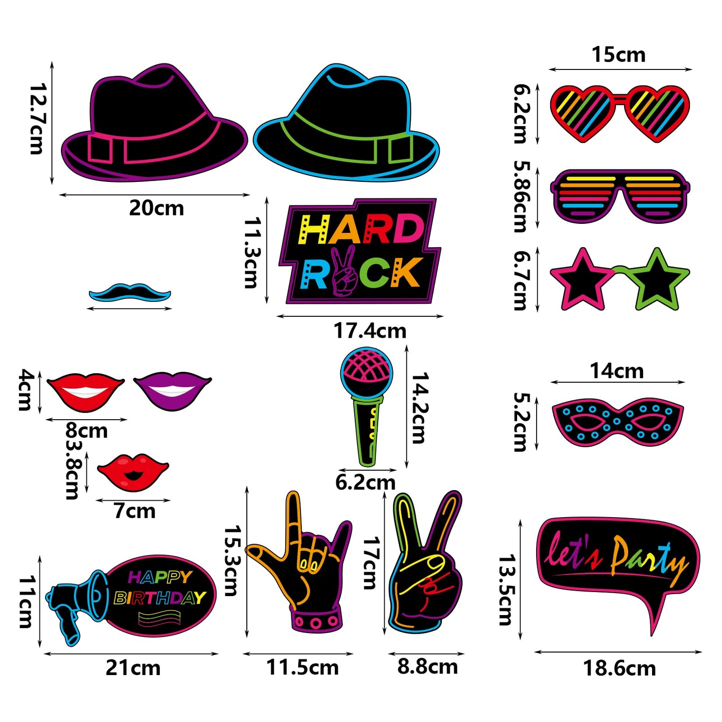 KEPATO 16 Pcs Glow Neon Photo Booth Props with Stick Fluorescent Neon Party Supplies for Birthday Disco Black Light Party ﻿